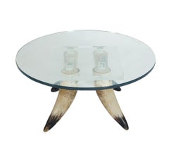 Mid-Century Modern Circular Tusk Cocktail Table with Lucite and Glass