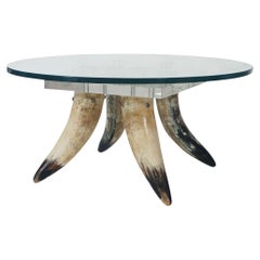 Mid-Century Modern Circular Tusk Cocktail Table with Lucite and Glass