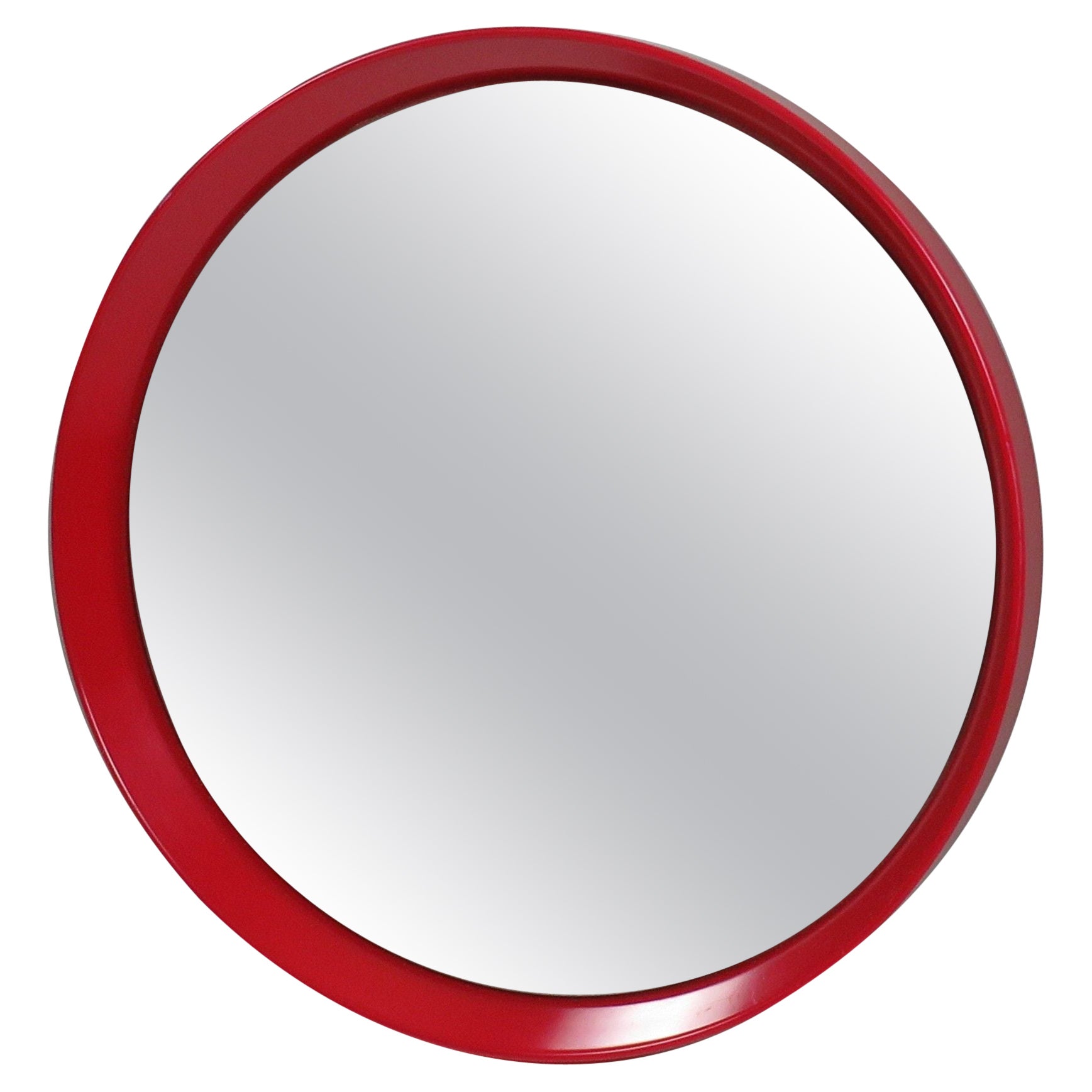 Miroir mural circulaire du milieu du siècle avec cadre en bois laqué rouge, années 1960 en vente