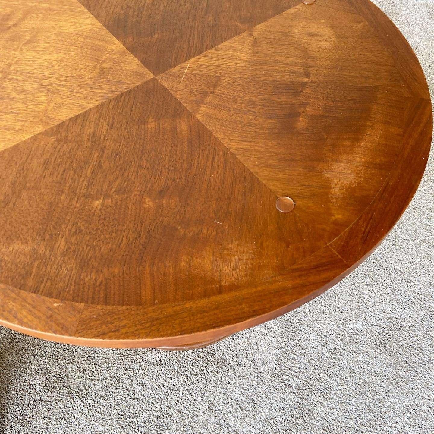Mid-Century Modern Mid Century Modern Circular Walnut Side Tables With Smoked Glass Top - a Pair
