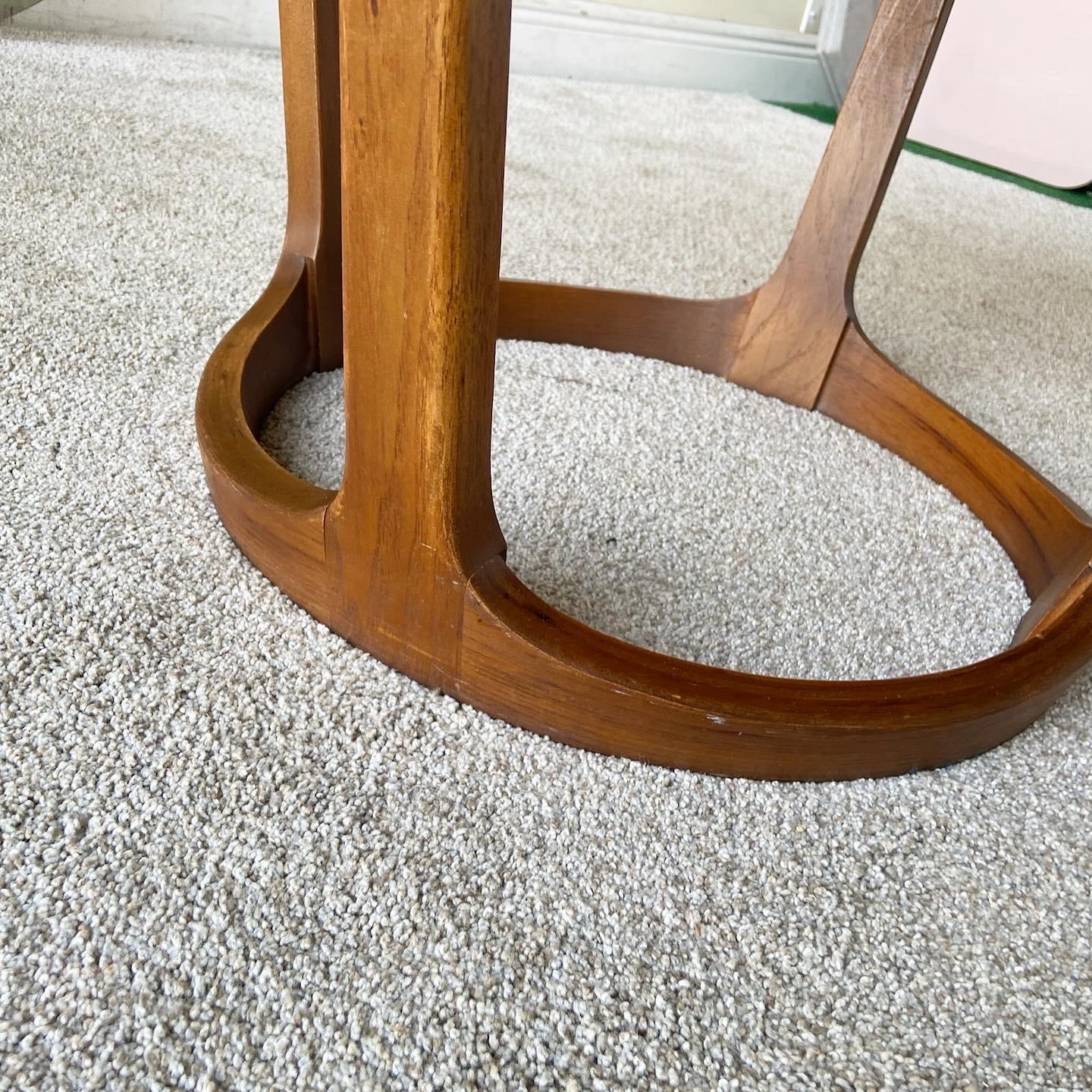 Mid-Century Modern Circular Walnut Side Tables with Smoked Glass Top by Lane 2