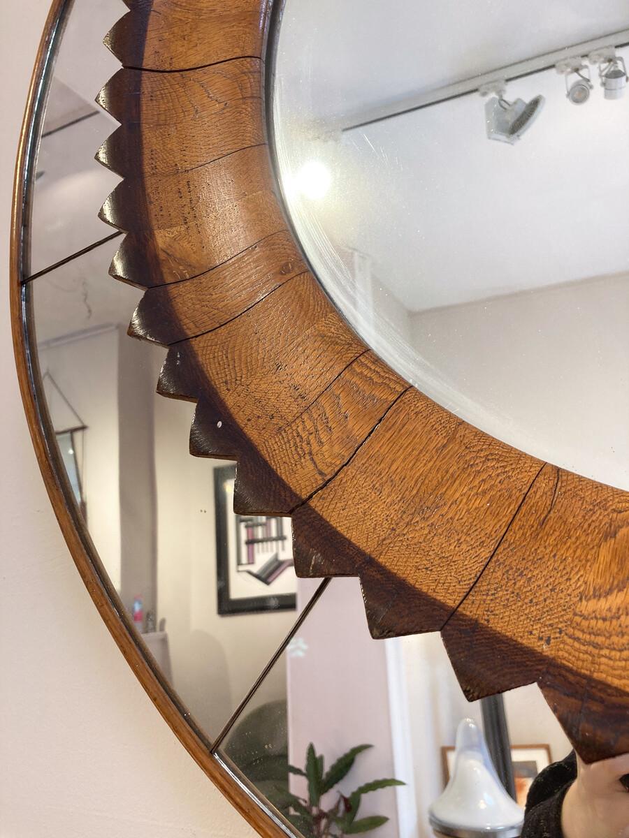 Mid-Century Modern Circular Walnut Wall Mirror by Fratelli Marelli, Italy, 1950s In Good Condition For Sale In Brussels, BE