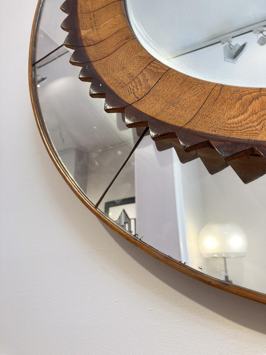 Mid-Century Modern Circular Walnut Wall Mirror by Fratelli Marelli, Italy, 1950s In Good Condition For Sale In Brussels, BE