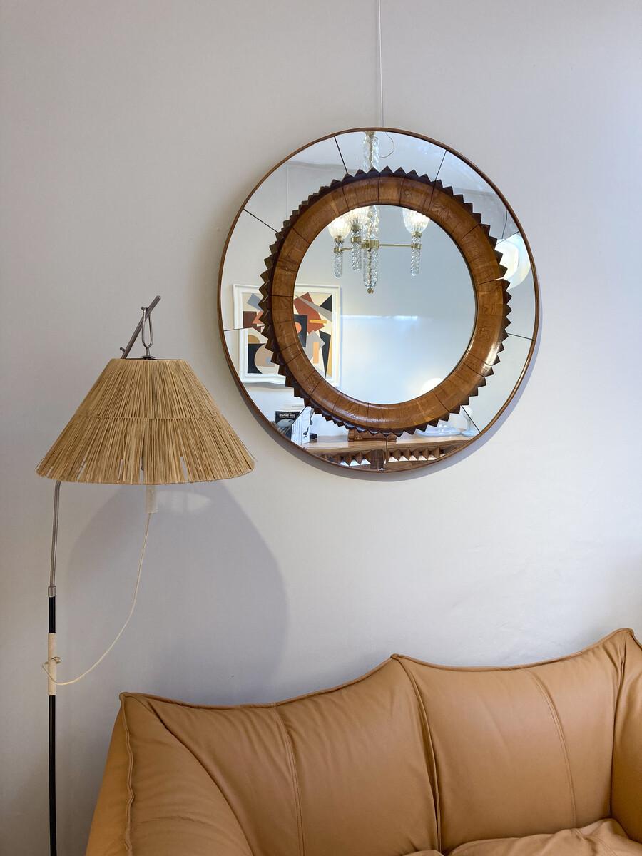 Mid-20th Century Mid-Century Modern Circular Walnut Wall Mirror by Fratelli Marelli, Italy, 1950s For Sale