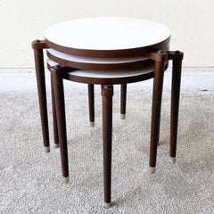 Mid Century Modern Circular White Top Nesting Tables - Set of 3