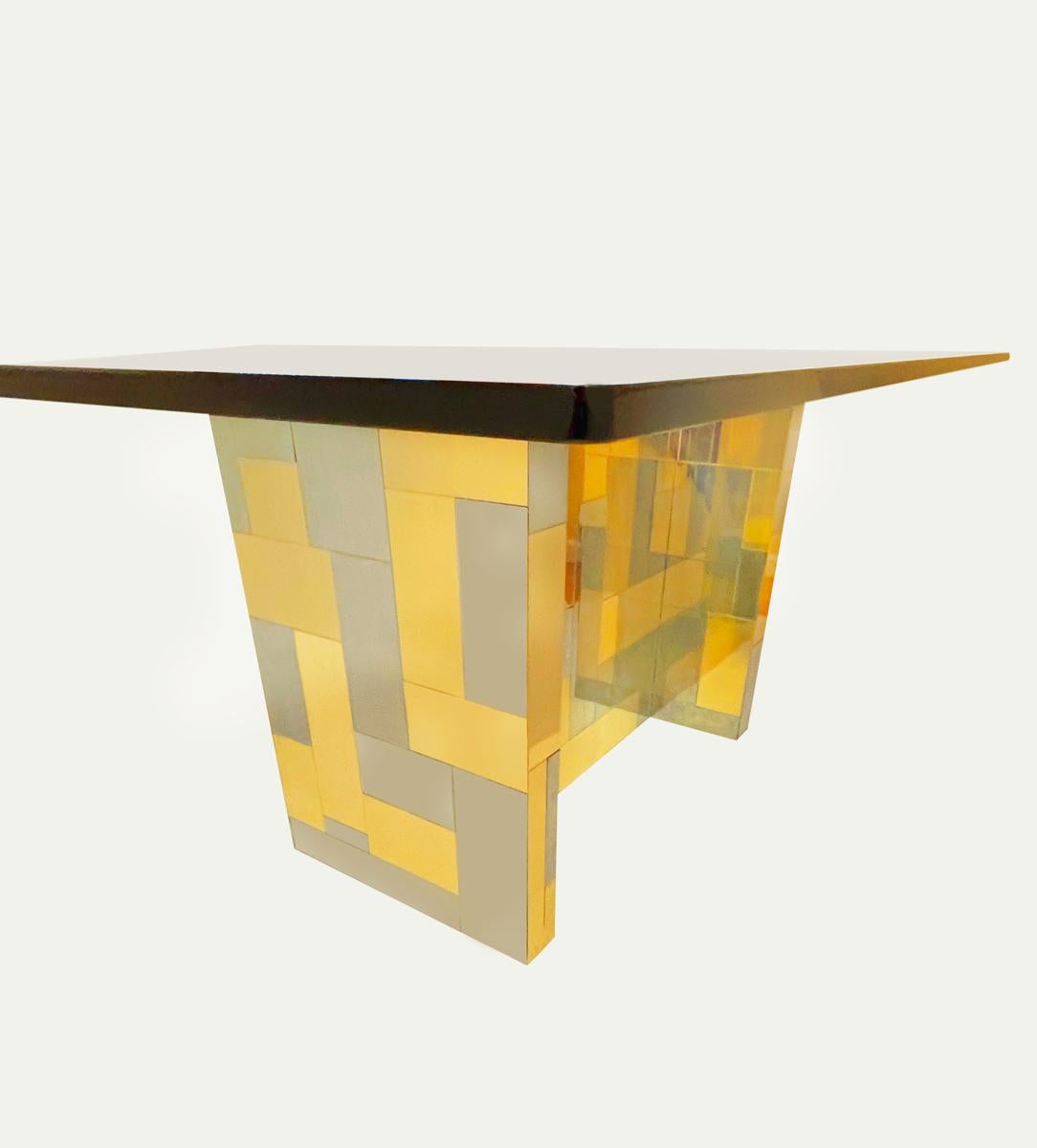 American Mid-Century Modern Cityscape Brass, Chrome and Glass Dining Table by Paul Evans