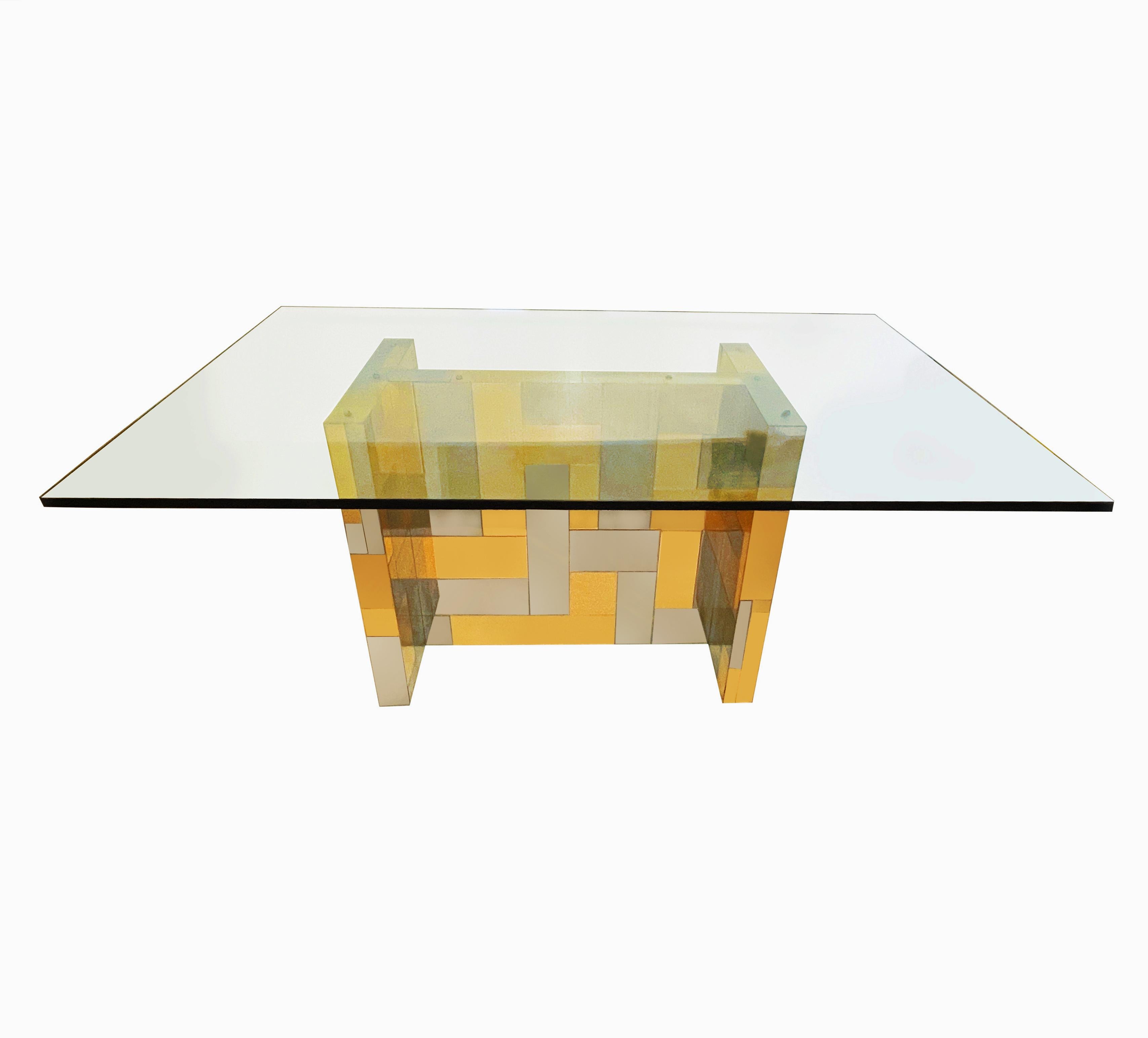 Mid-Century Modern Cityscape Brass, Chrome and Glass Dining Table by Paul Evans In Good Condition In Philadelphia, PA