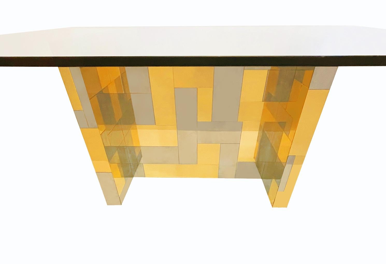 Mid-Century Modern Cityscape Brass, Chrome and Glass Dining Table by Paul Evans 1