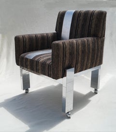 Mid Century Modern Cityscape Fabric Desk Arm Side Chair with Castors Paul Evans