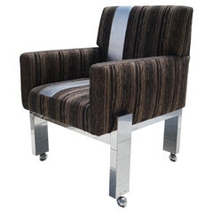 Mid Century Modern Cityscape Fabric Desk Arm Side Chair with Castors Paul Evans