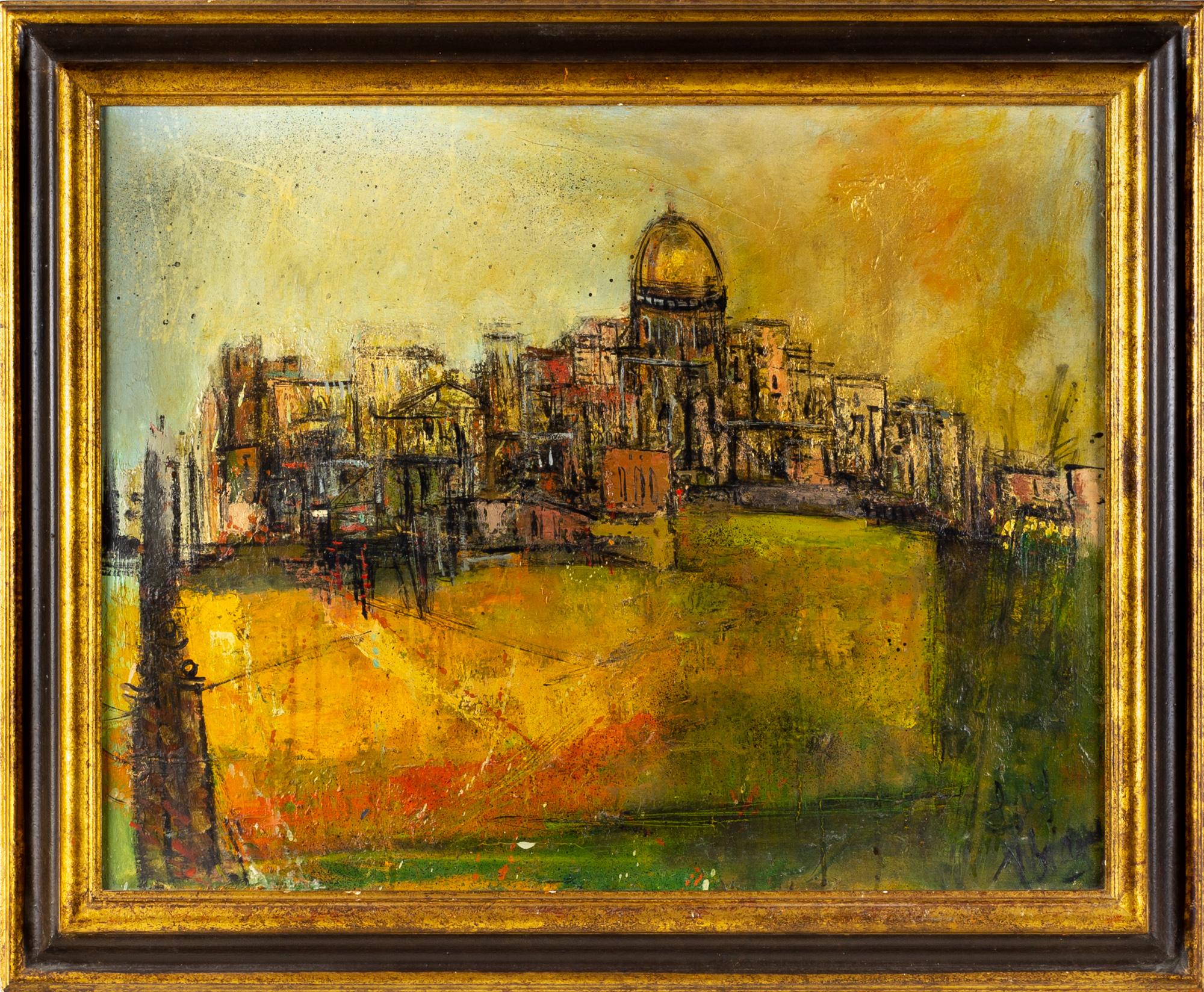 Mid-Century Modern cityscape oil painting on canvas

This piece measures: 33.75 wide x 1.75 deep x 27.75 inches high

This Painting is in excellent vintage condition.

Each piece is carefully cleaned and packaged before being shipped to you.