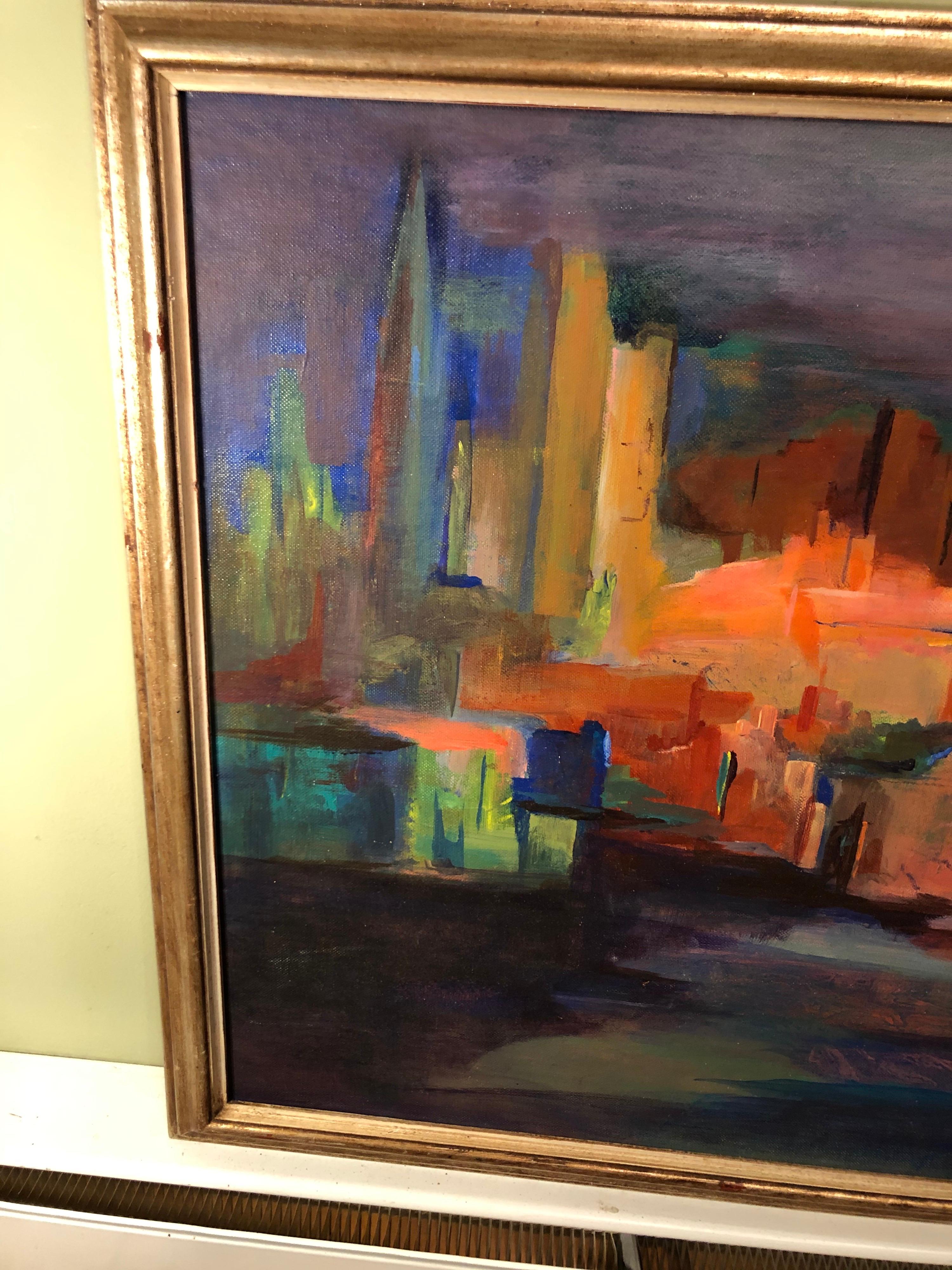 Mid-Century Modern Cityscape on Board For Sale 7