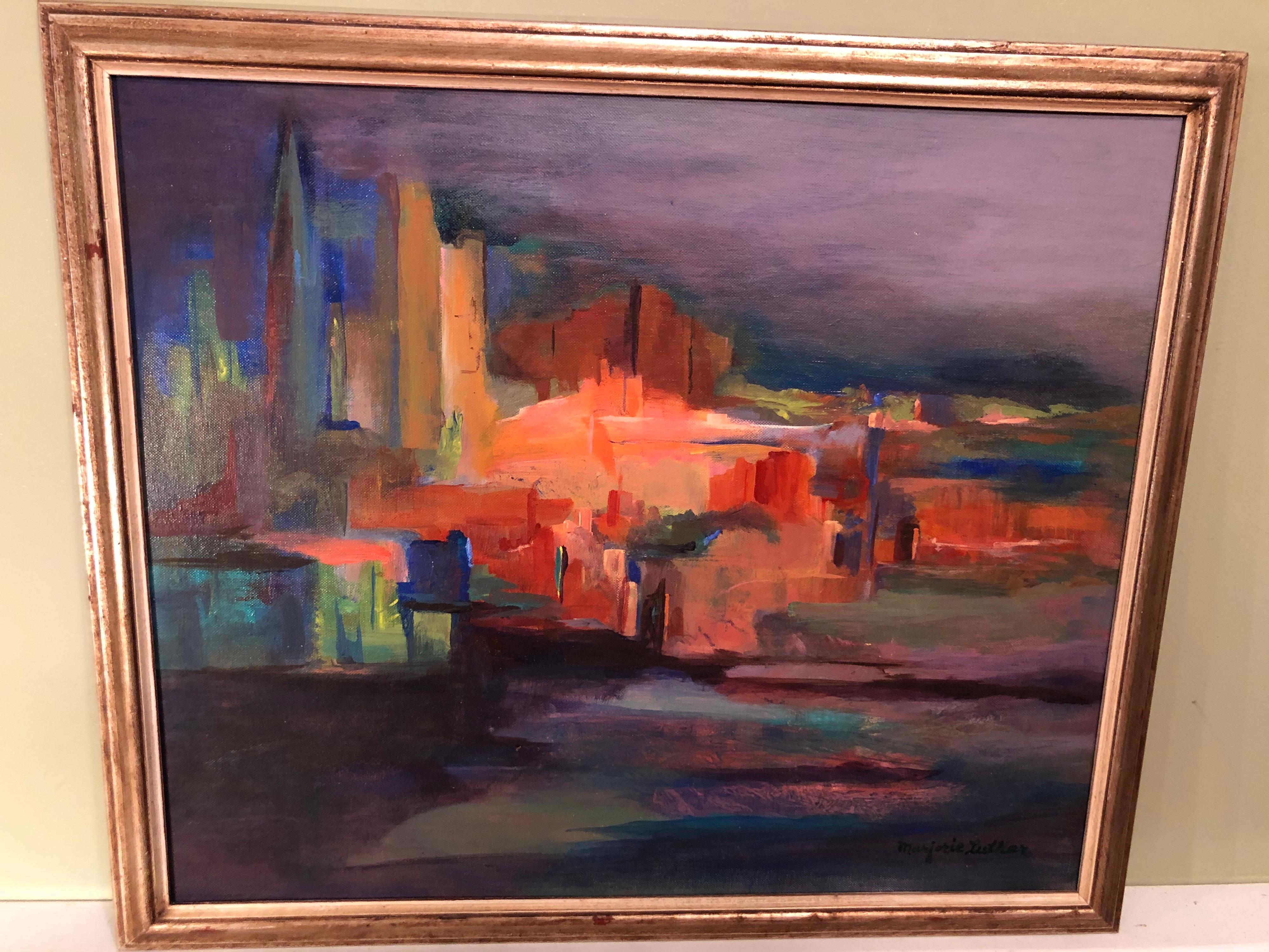 Mid-Century Modern Cityscape on Board For Sale 12