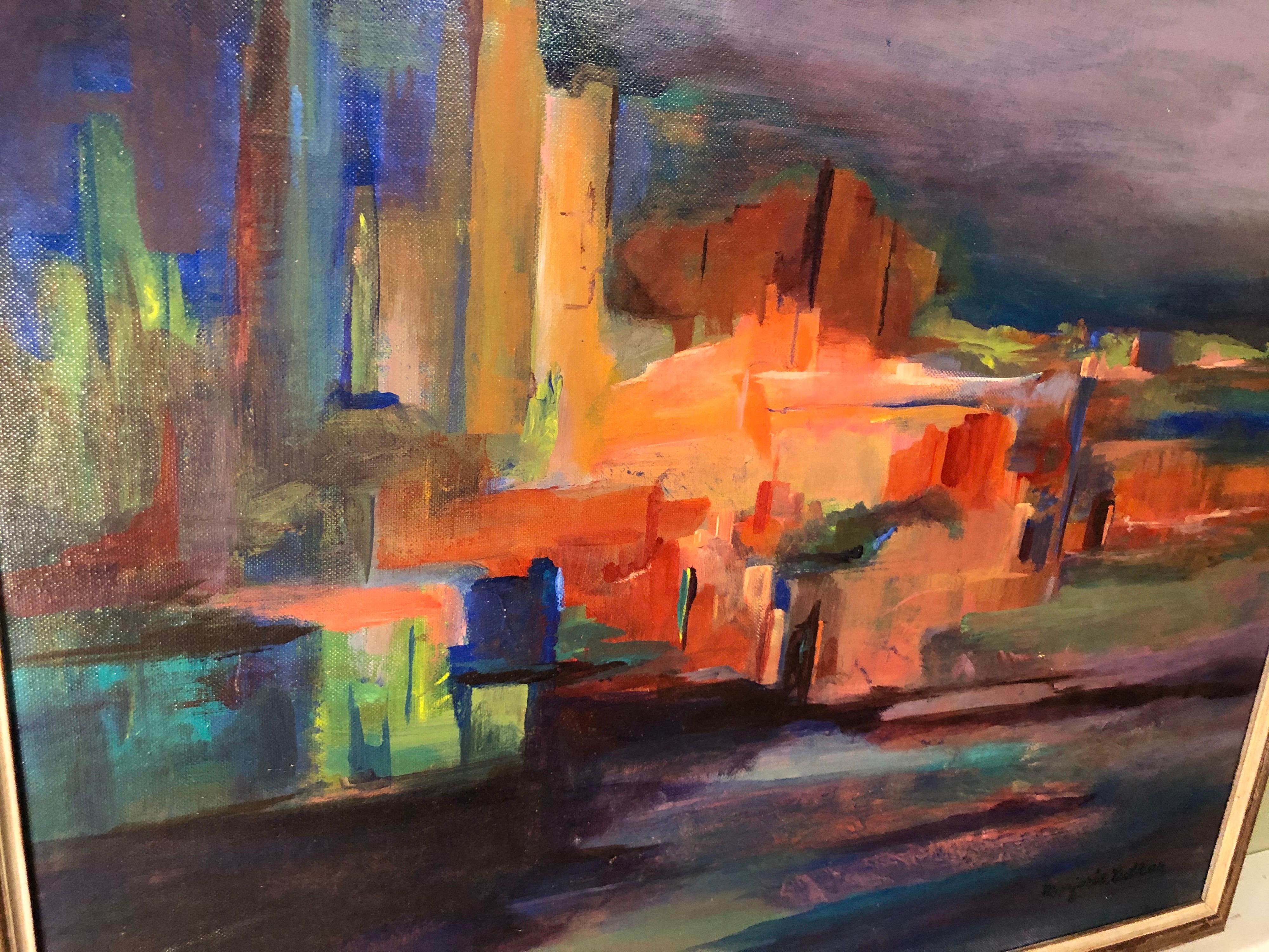 Mid-Century Modern Cityscape on Board For Sale 1