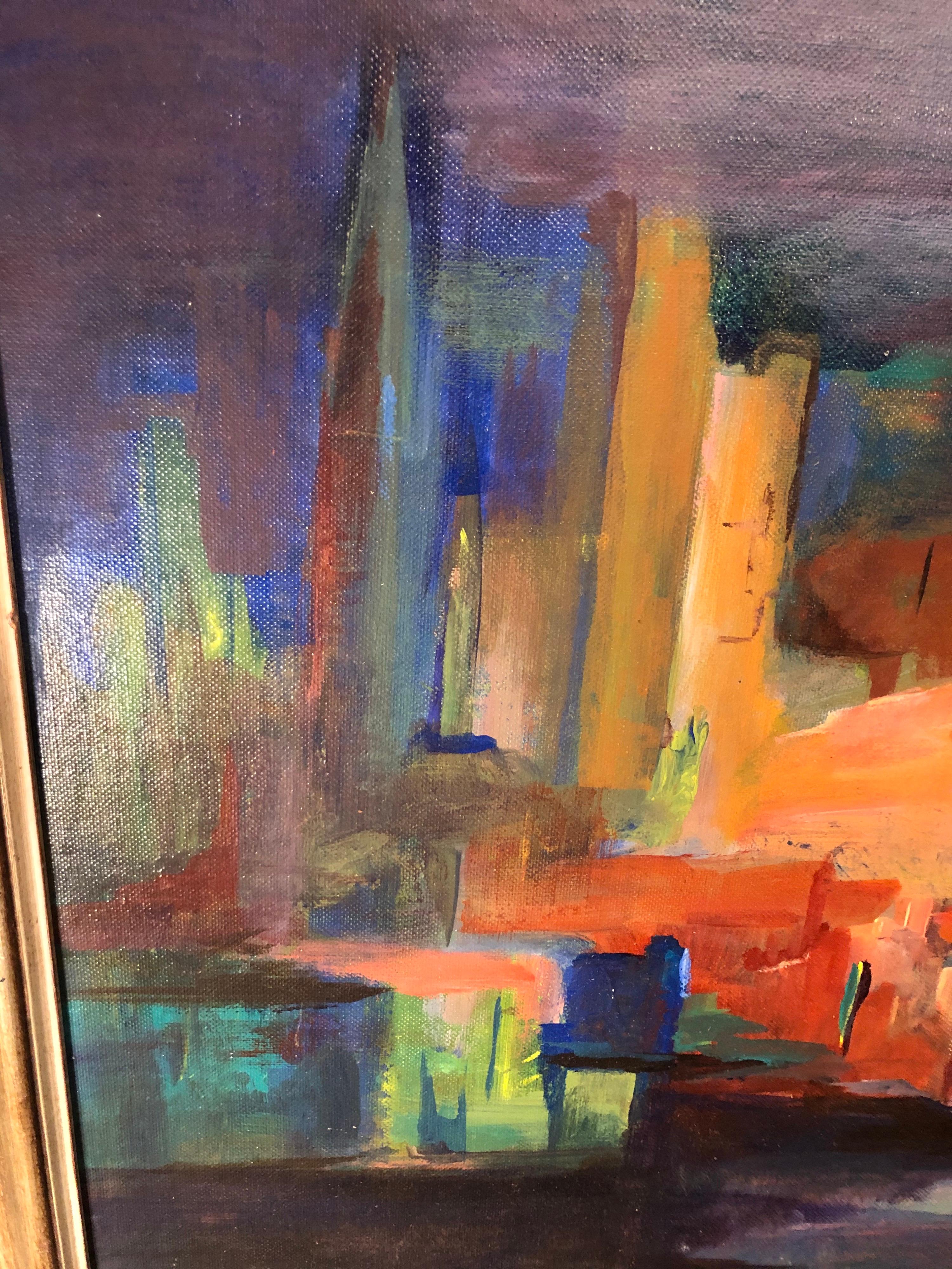 Mid-Century Modern Cityscape on Board For Sale 2