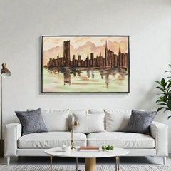 Großes Cityscape-Gemälde im Stil von Lee Reynolds, Mid-Century Modern