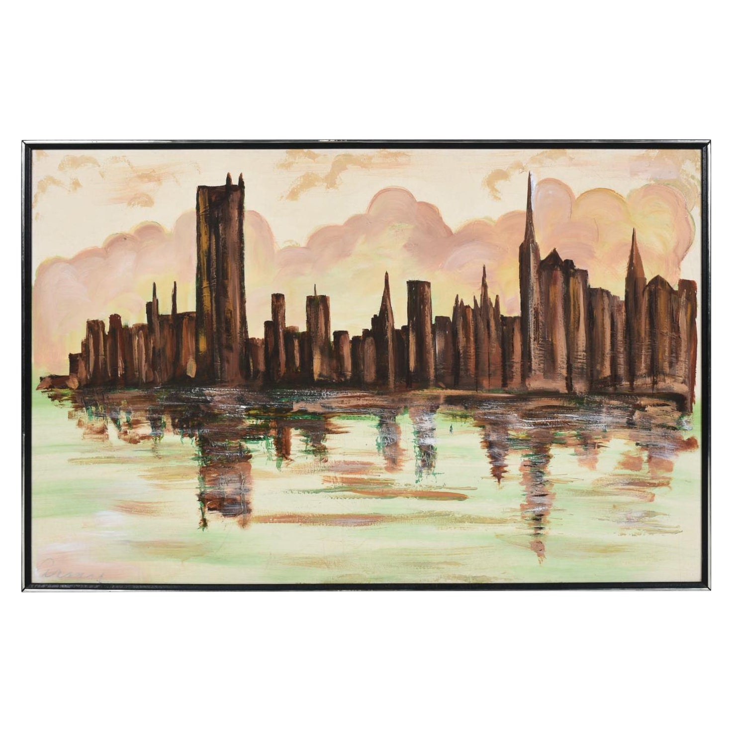 Mid-Century Modern Cityscape Painting, Impasto on Canvas, 1970s For Sale