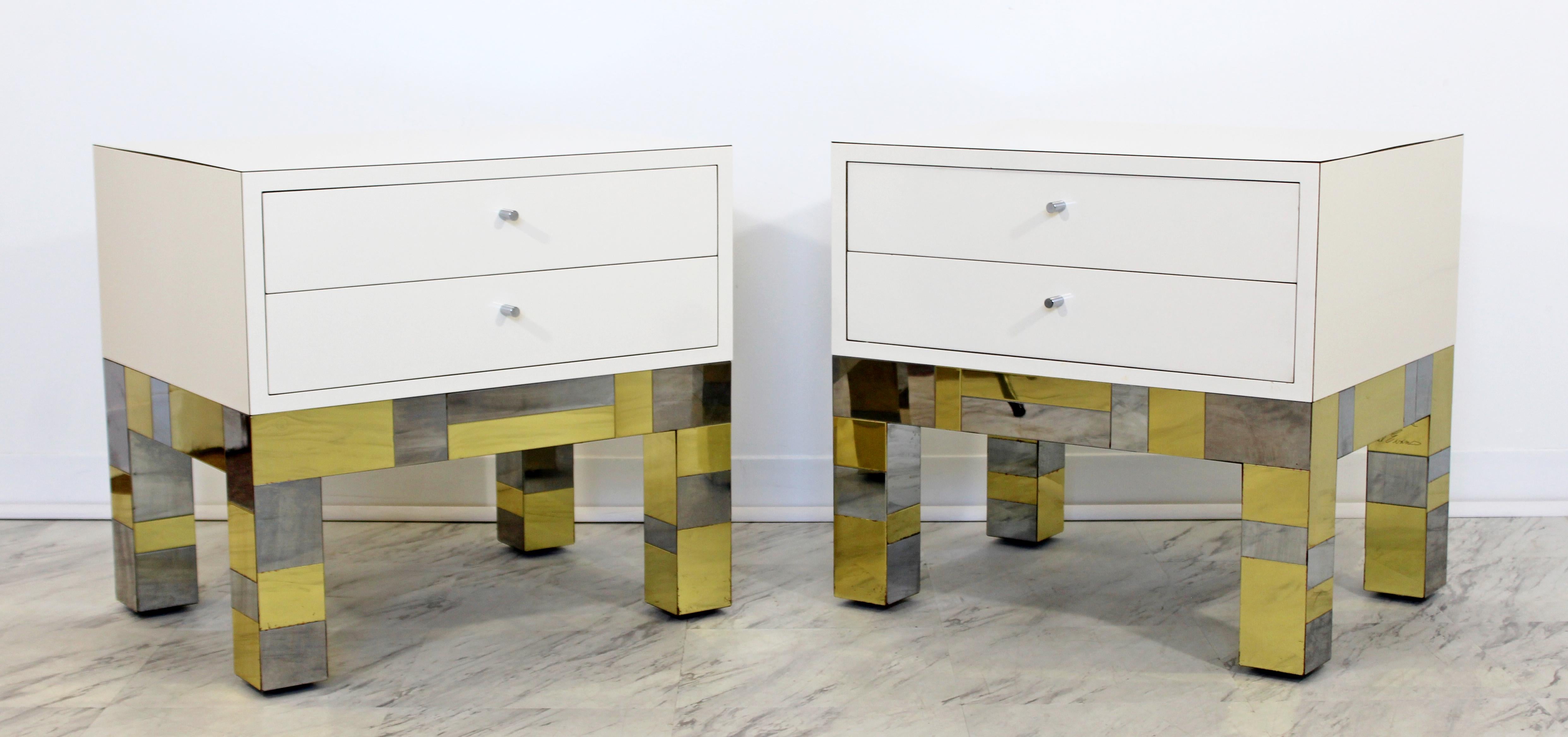 American Mid-Century Modern Cityscape Pair of Nightstands, Signed Paul Evans, 1970s
