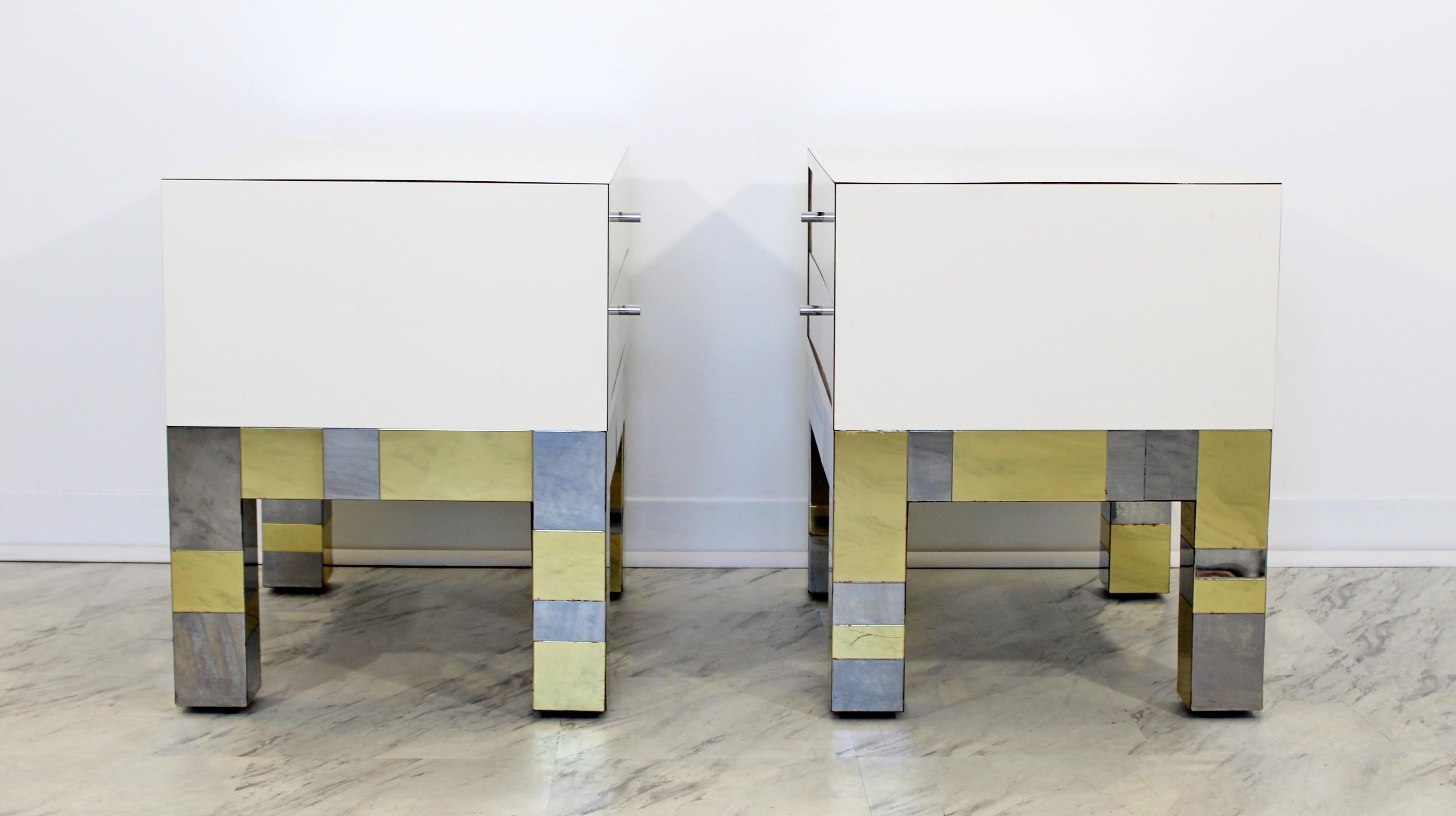 Late 20th Century Mid-Century Modern Cityscape Pair of Nightstands, Signed Paul Evans, 1970s