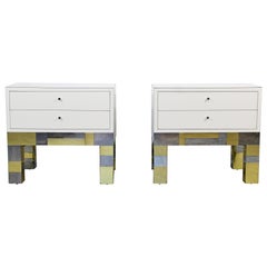 Mid-Century Modern Cityscape Pair of Nightstands, Signed Paul Evans, 1970s
