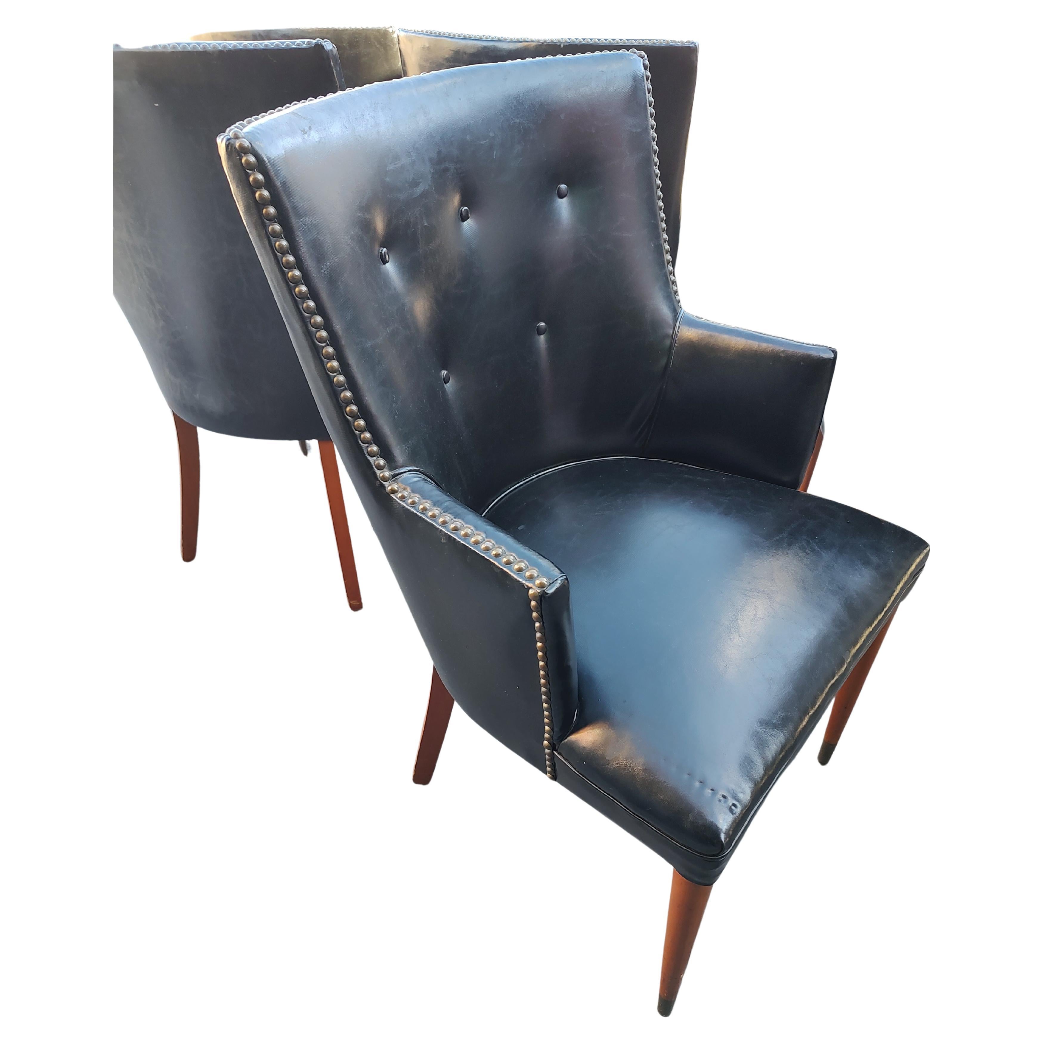 Set de 6 chaises de salle à manger en faux cuir noir Classic Mid Century Modern C1960 en vente 5