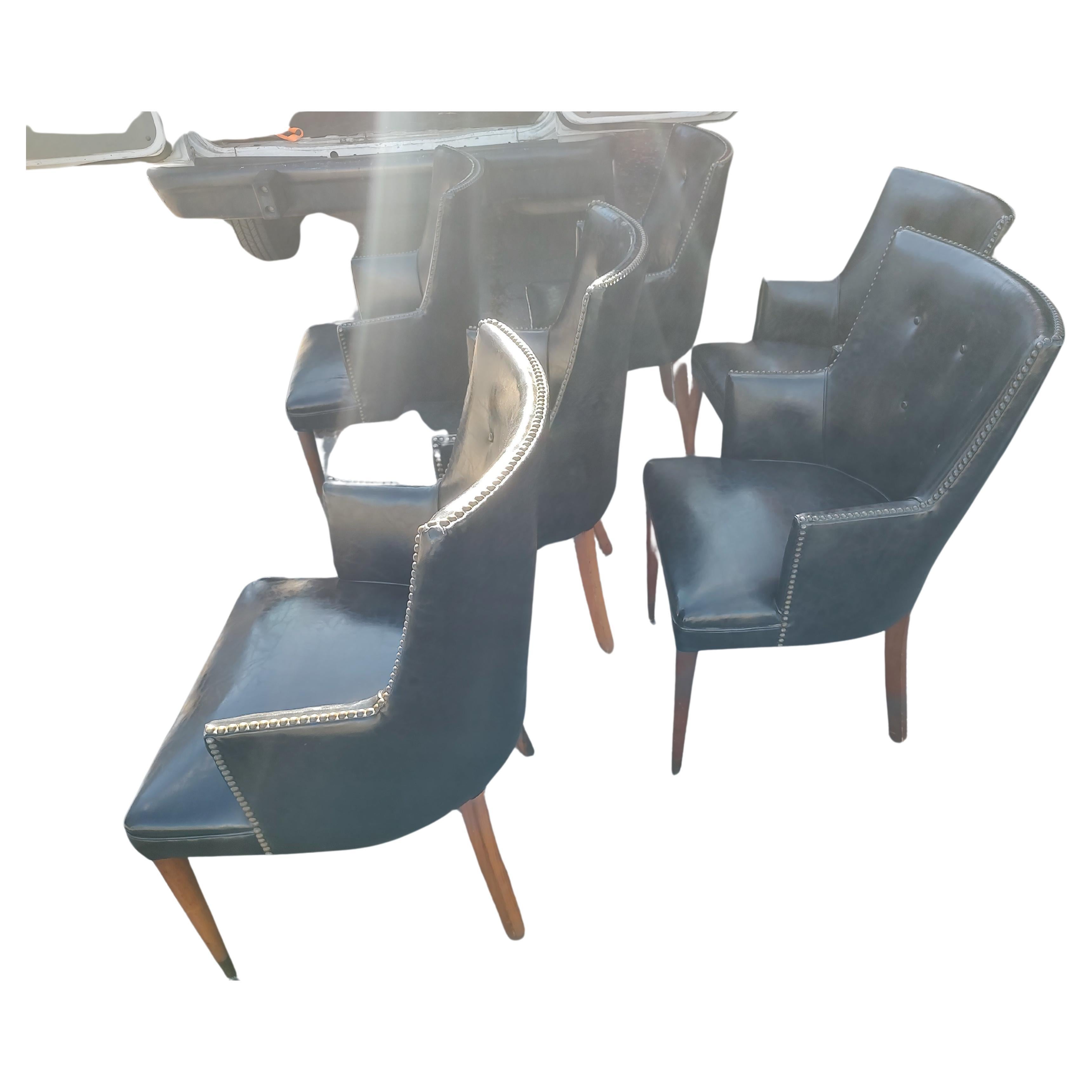 Set de 6 chaises de salle à manger en faux cuir noir Classic Mid Century Modern C1960 Bon état - En vente à Port Jervis, NY
