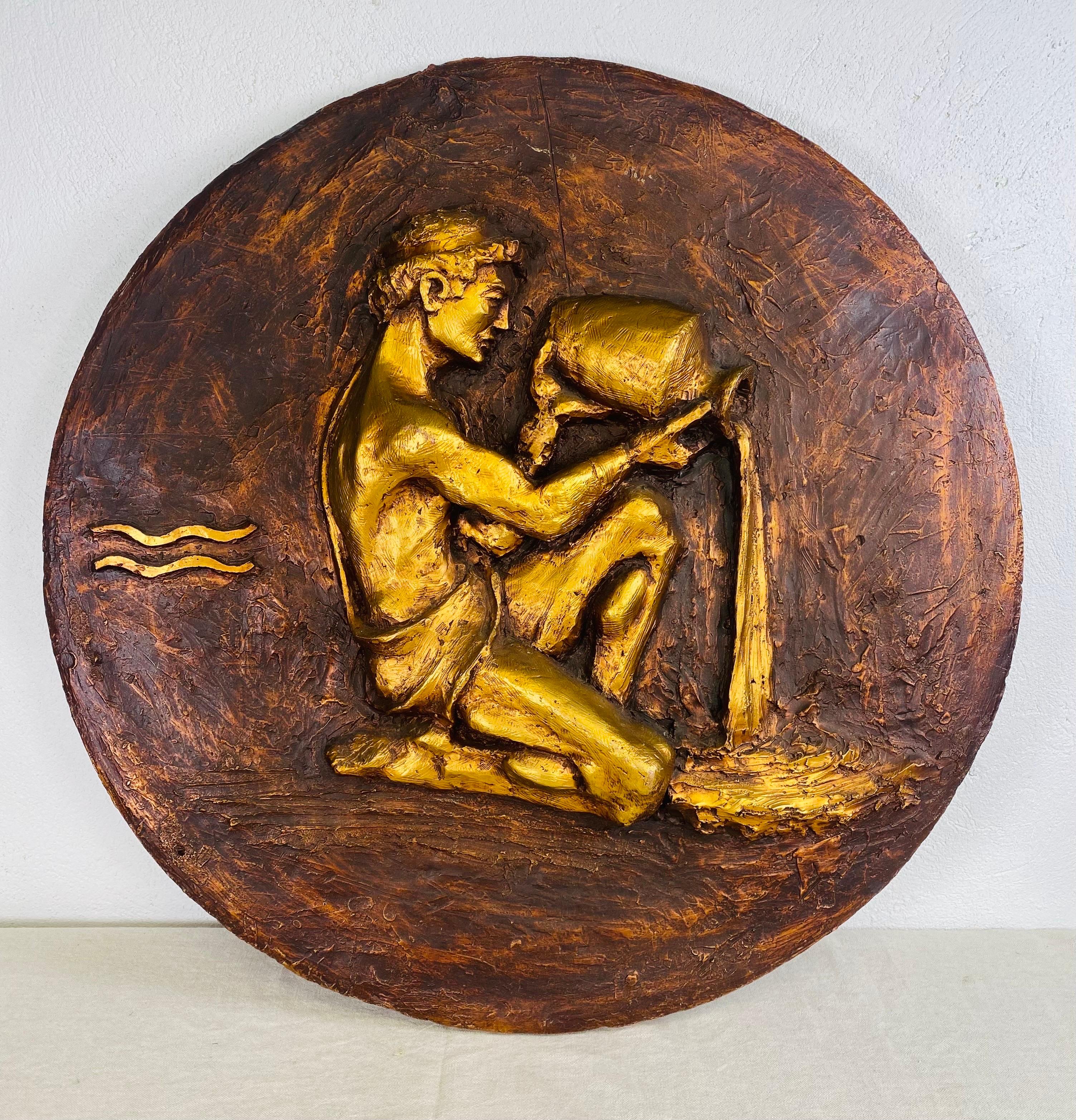 Mid century modern classical style figural wall sculpture. For Sale 4
