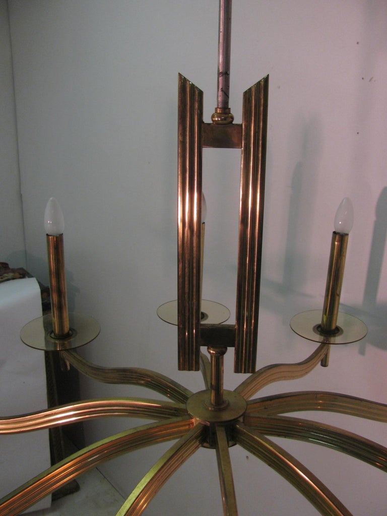 MidCentury Modern Classical Ten Arm Chandelier with Glass Bobeches For