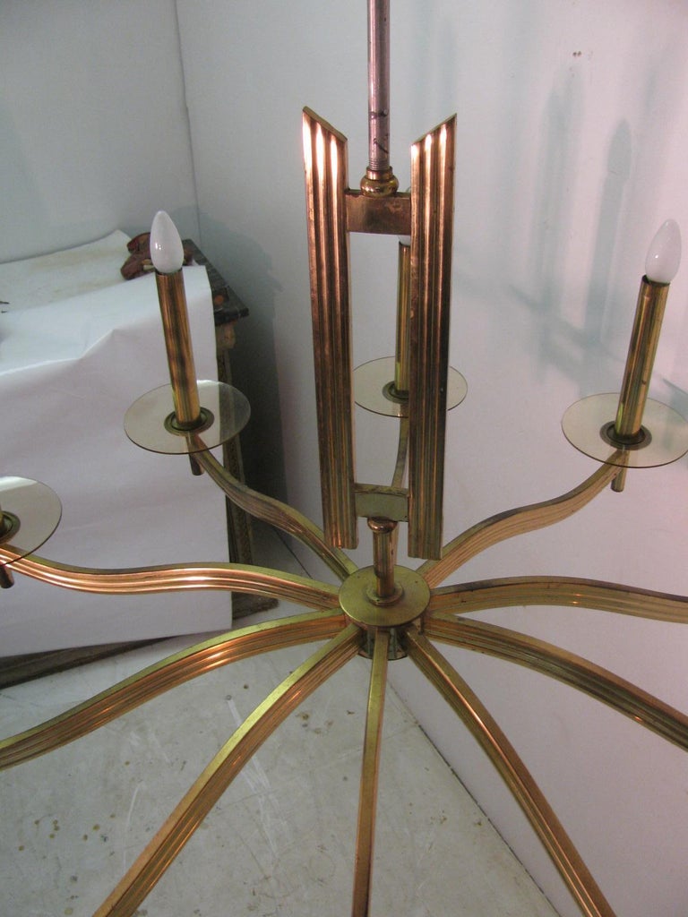 MidCentury Modern Classical Ten Arm Chandelier with Glass Bobeches For