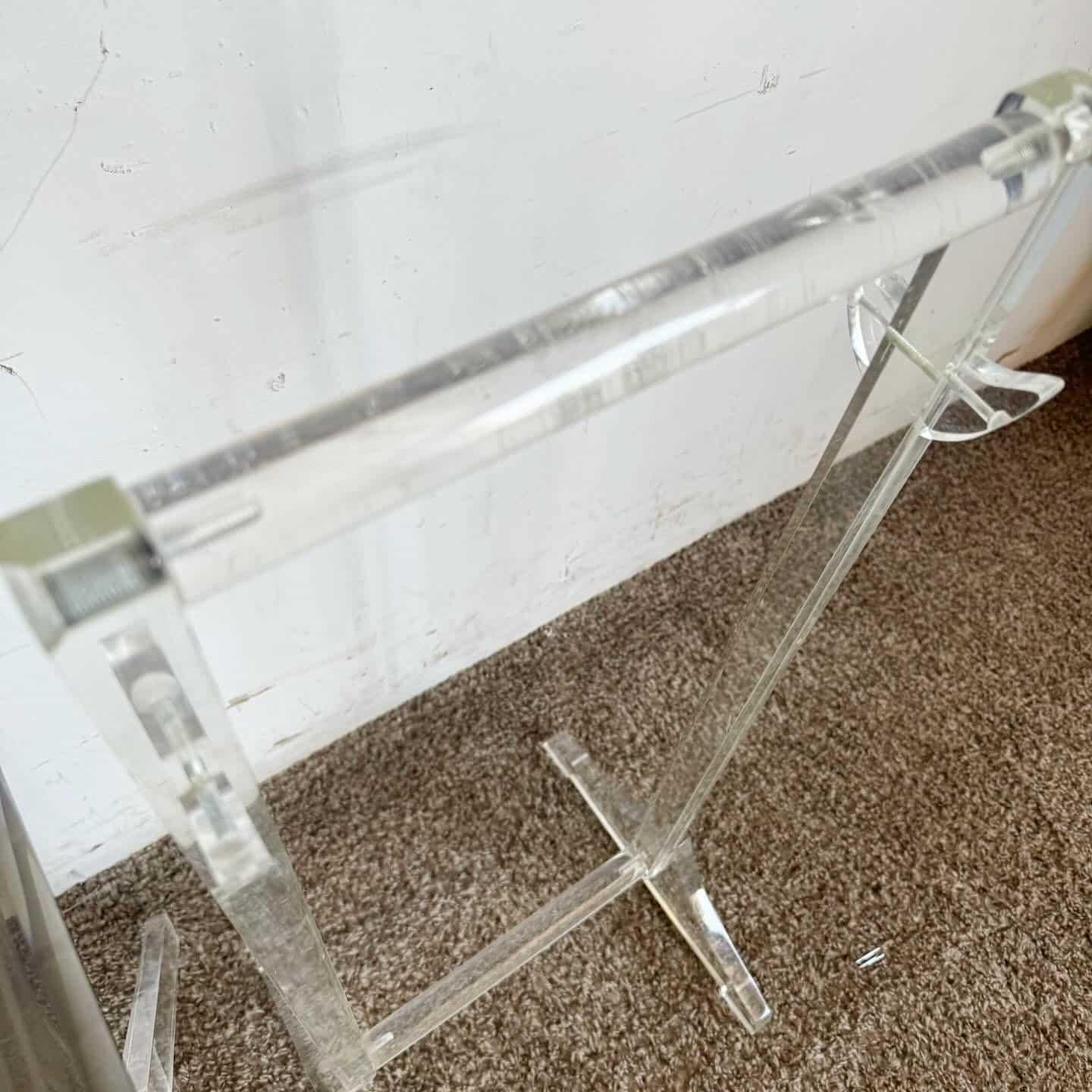 Mid Century Modern Clear and Smoked Lucite Gold Up Tray Table Set - 3 Pieces For Sale 2