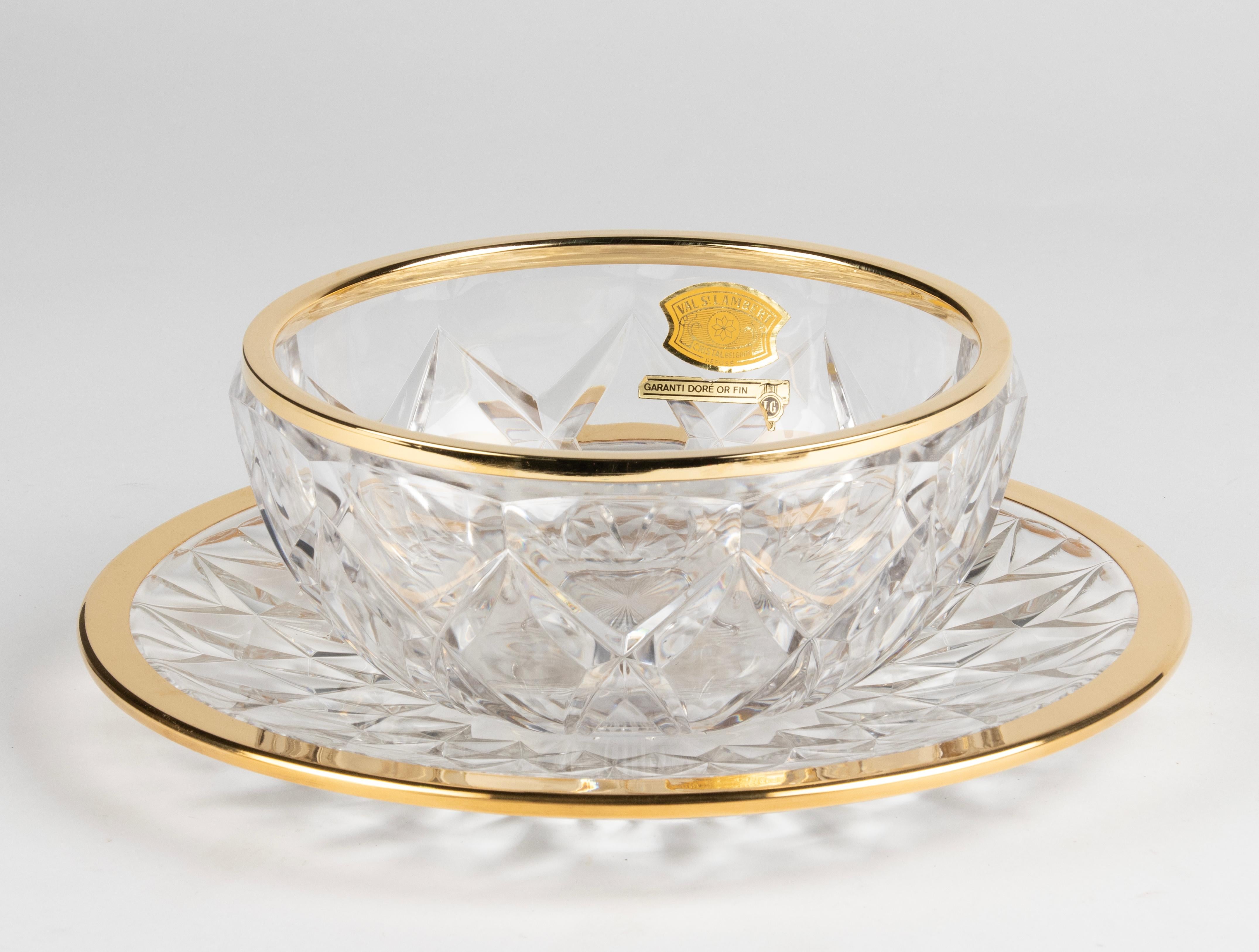 Hollywood Regency Bol en cristal transparent mi-siècle moderne fabriqué par Val Saint Lambert en vente