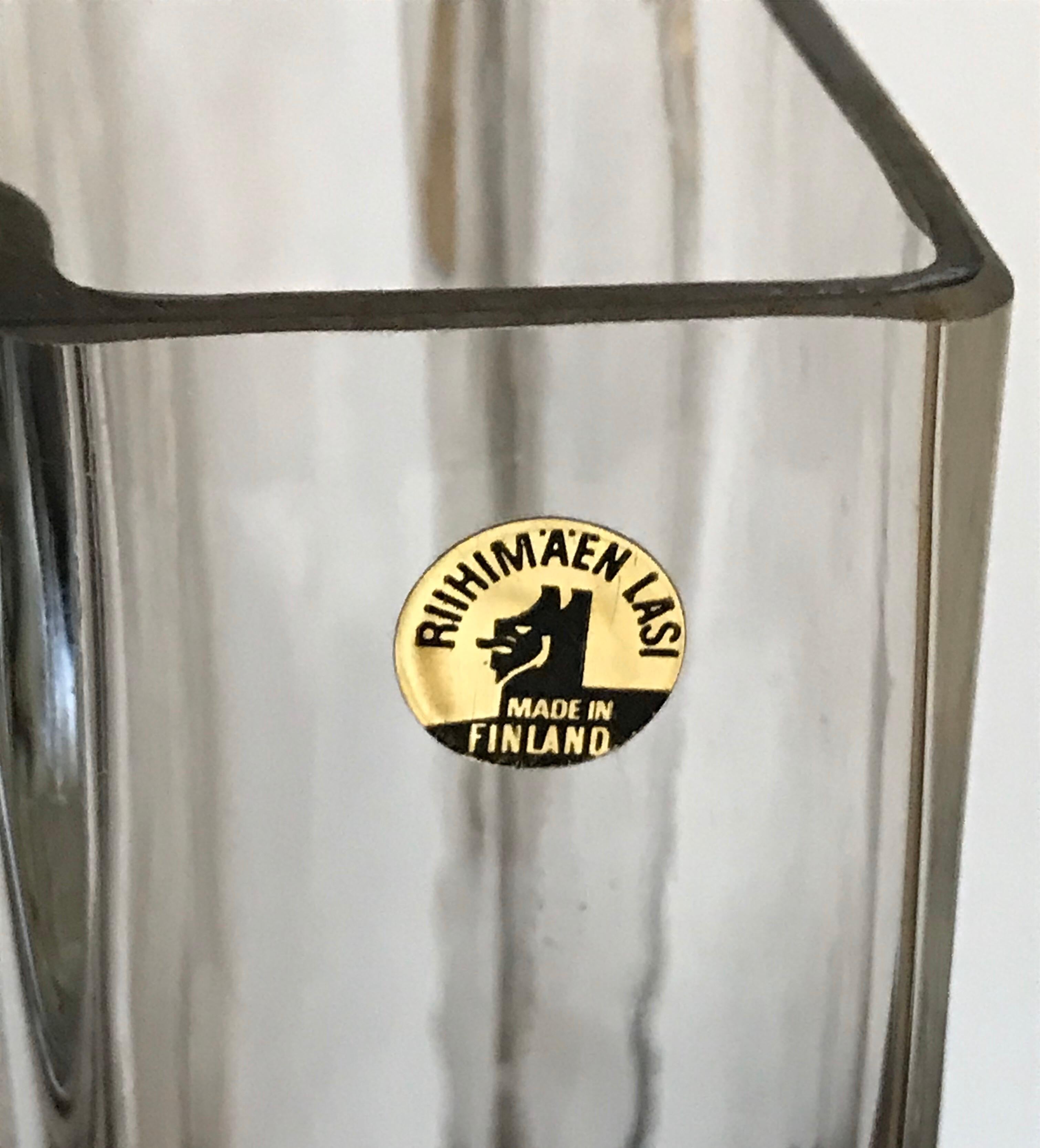 Mid Century Modern Clear Crystal Vase by Tamara Aladin, Riihimaen Lasi, Finland In Good Condition For Sale In Bedford Hills, NY