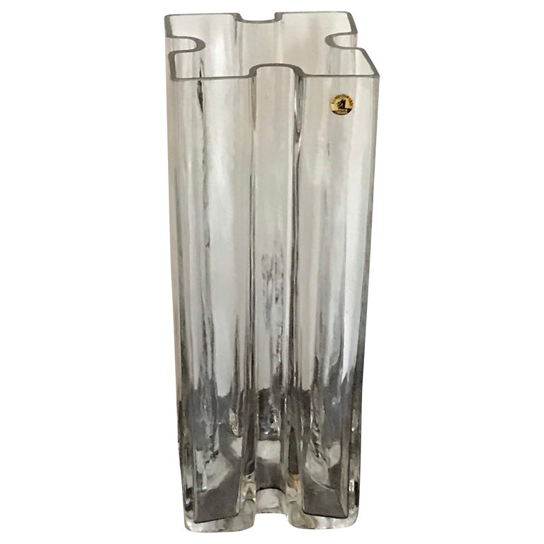 Mid Century Modern Clear Crystal Vase by Tamara Aladin, Riihimaen Lasi
