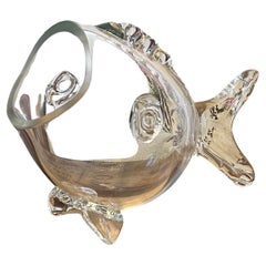 Mid Century Modern Clear Fish Vase Decor.