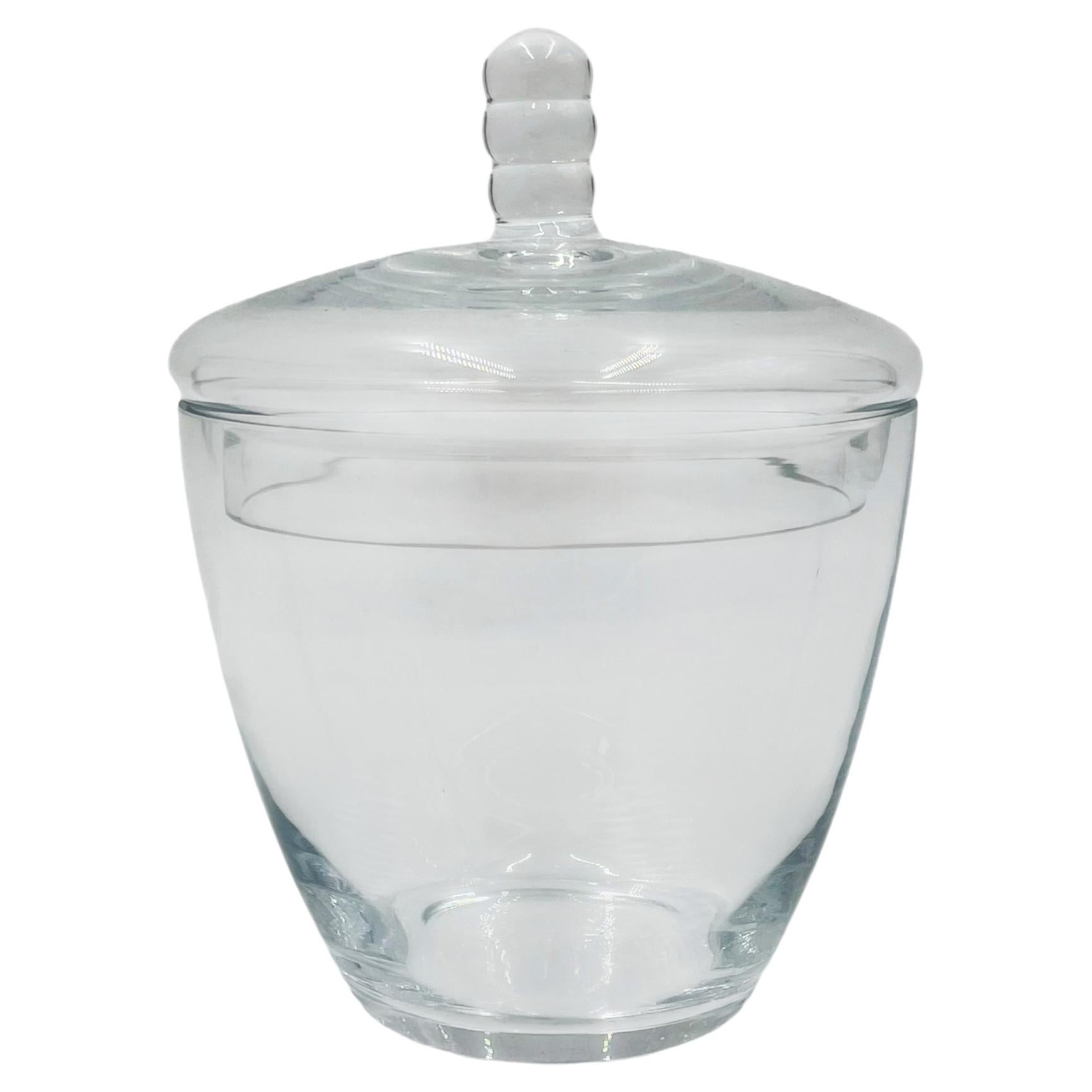 Mid-Century Modern Clear Glass Lidded Candy Jar or Sugar Bowl