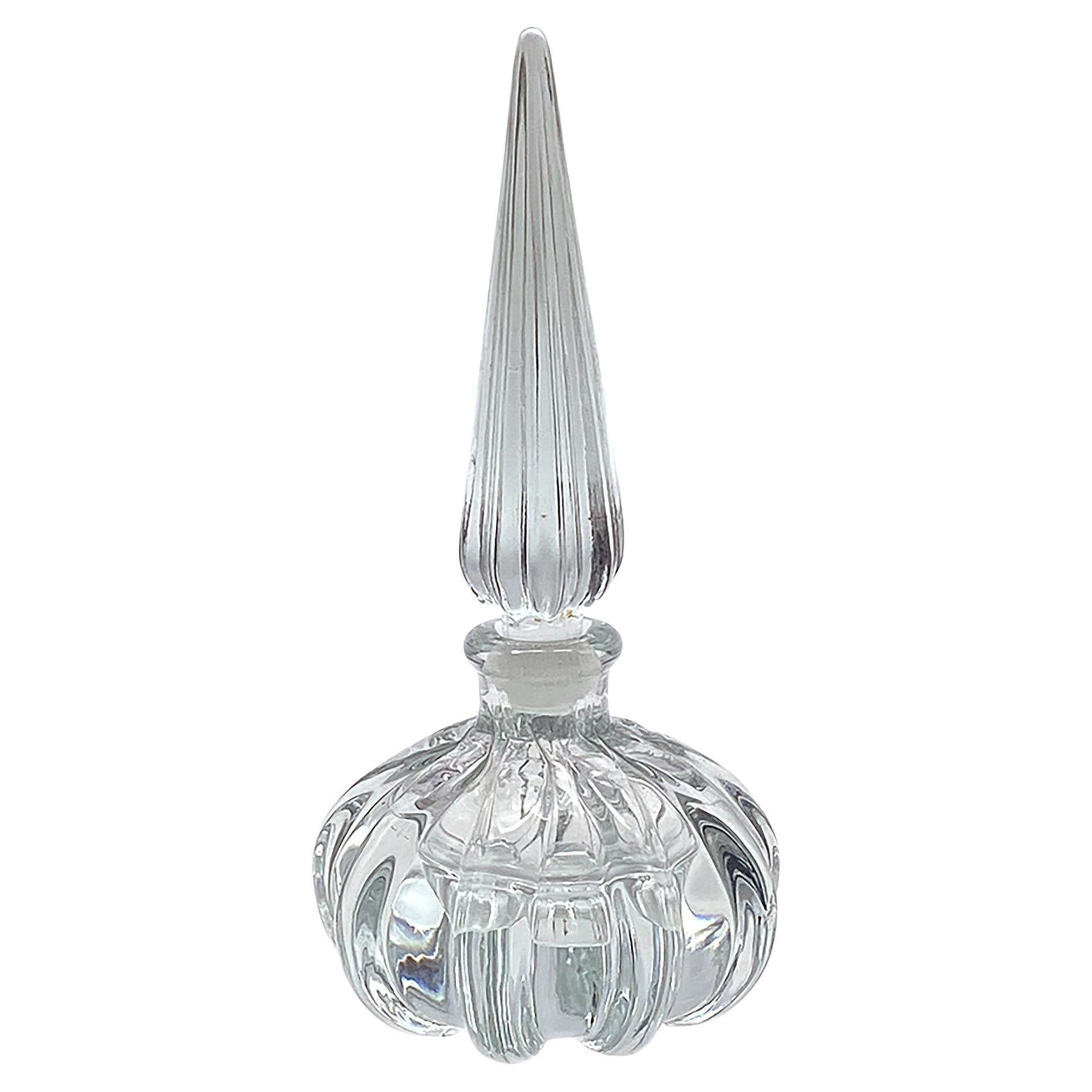 Mid-Century Modern Clear Glass Perfume Bottle, Tall Stopper, USA
