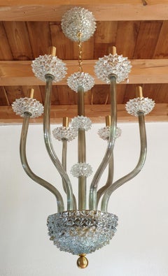 Mid-Century Modern Rostrato Clear/Light Green Murano Textured Glass Chandelier