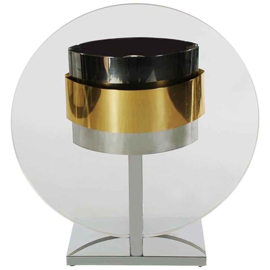 Mid-Century Modern Clear Lucite Brass and Chrome Table Lamp by Pierre Cardin