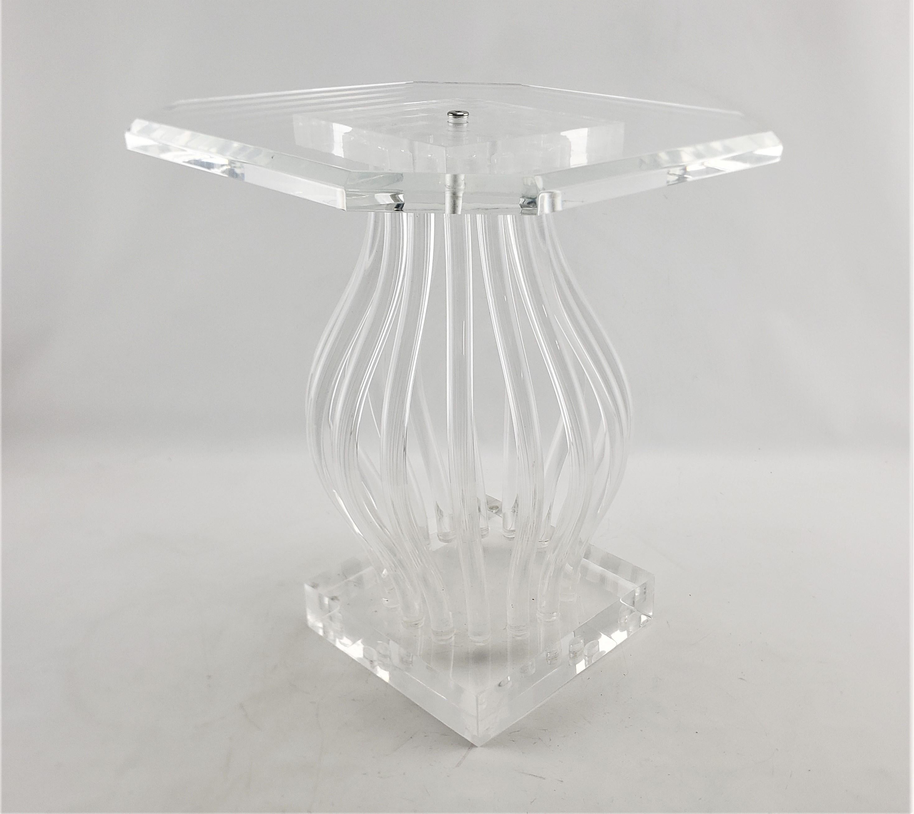 Machine-Made Mid-Century Modern Clear Lucite & Chrome 'Ghost' Side Accent Table or Pedestal For Sale