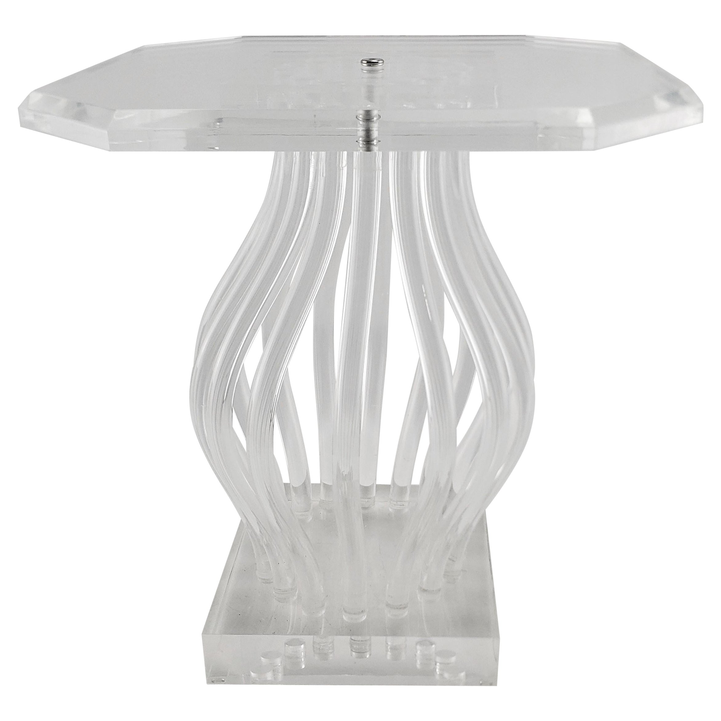 Mid-Century Modern Clear Lucite & Chrome 'Ghost' Side Accent Table or Pedestal