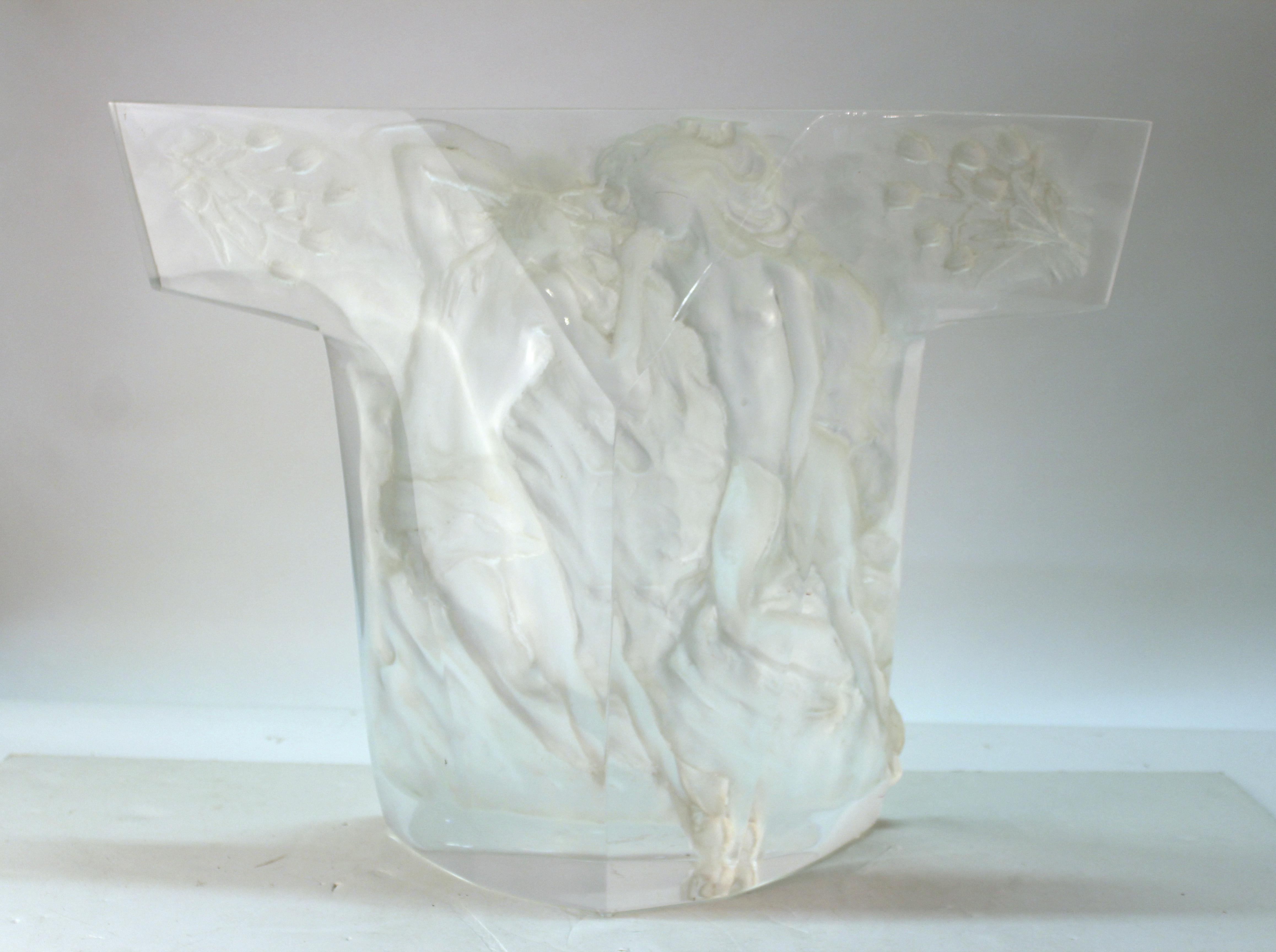 Mid-Century Modern Clear Lucite Lovers Relief Sculpture 4