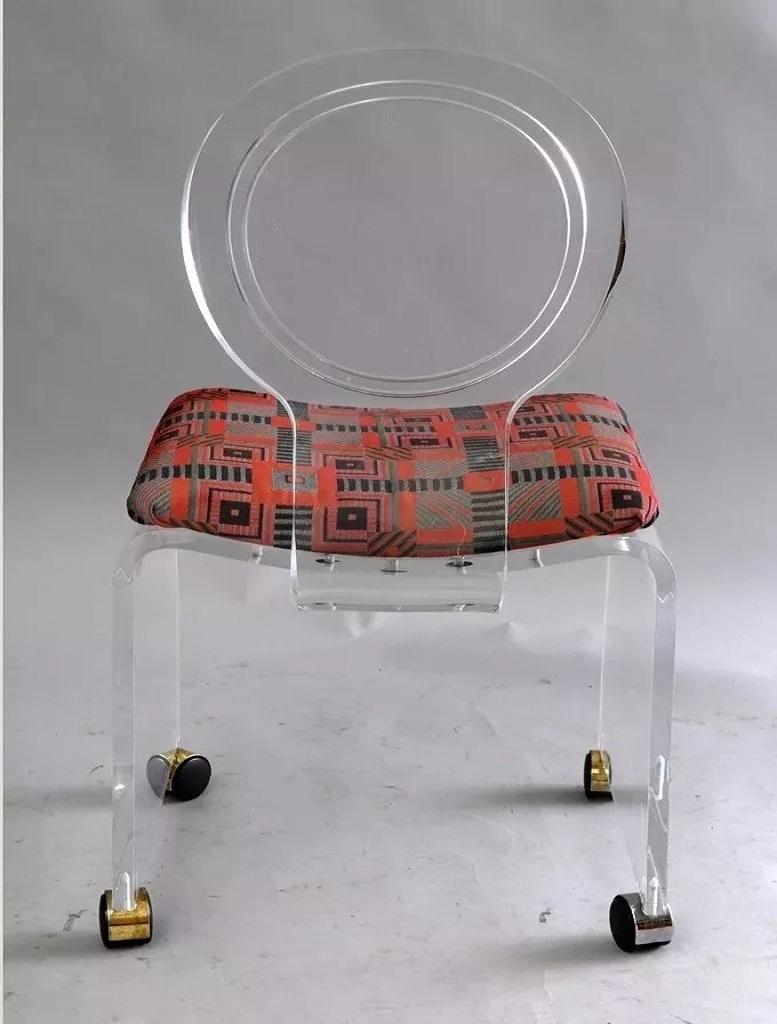 20th Century Mid Century Modern Clear Lucite Round Back Waterfall Vanity Side Chair by Hill For Sale