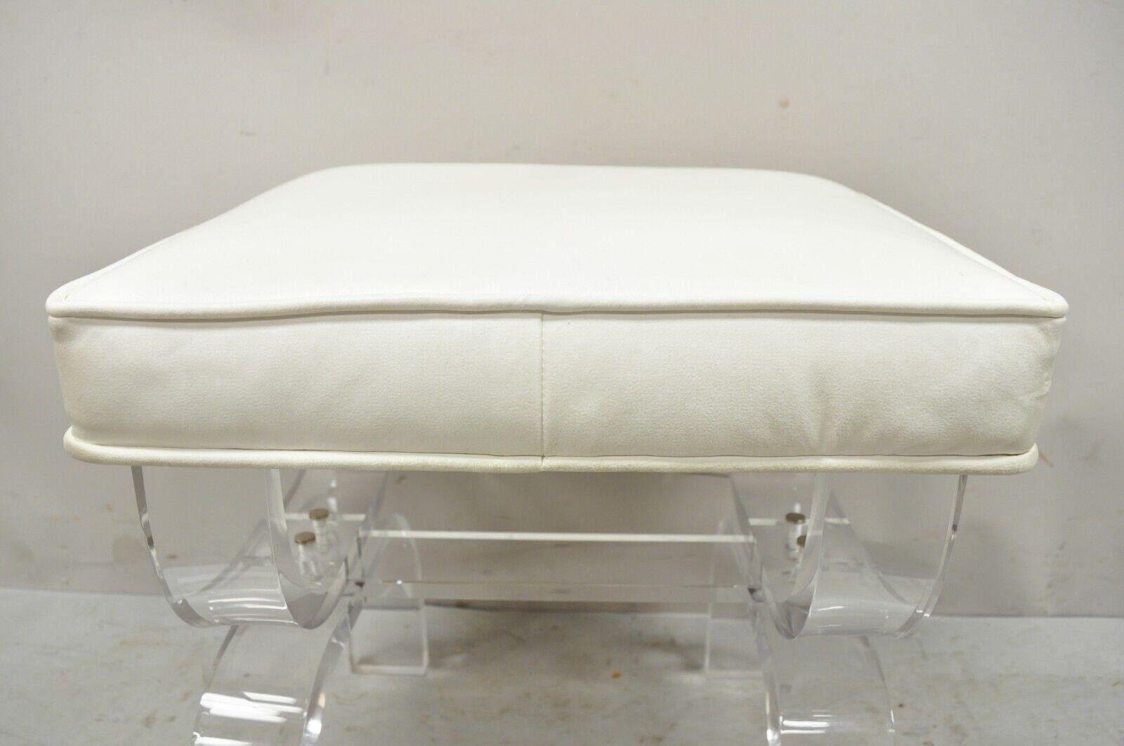 Mid-Century Modern Clear Lucite X-Form Stretcher Base Vanity Bench In Good Condition In Philadelphia, PA
