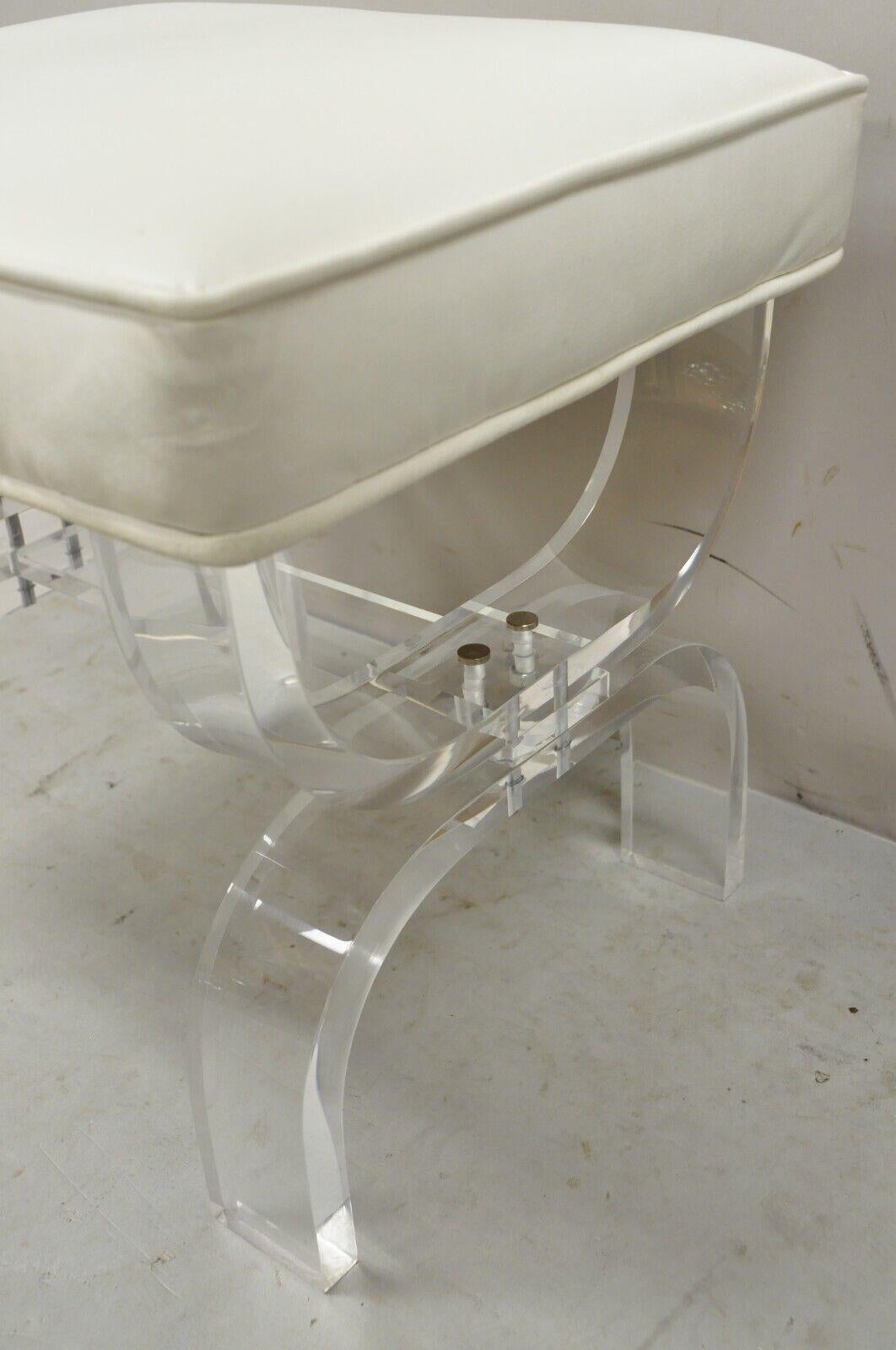 20th Century Mid-Century Modern Clear Lucite X-Form Stretcher Base Vanity Bench