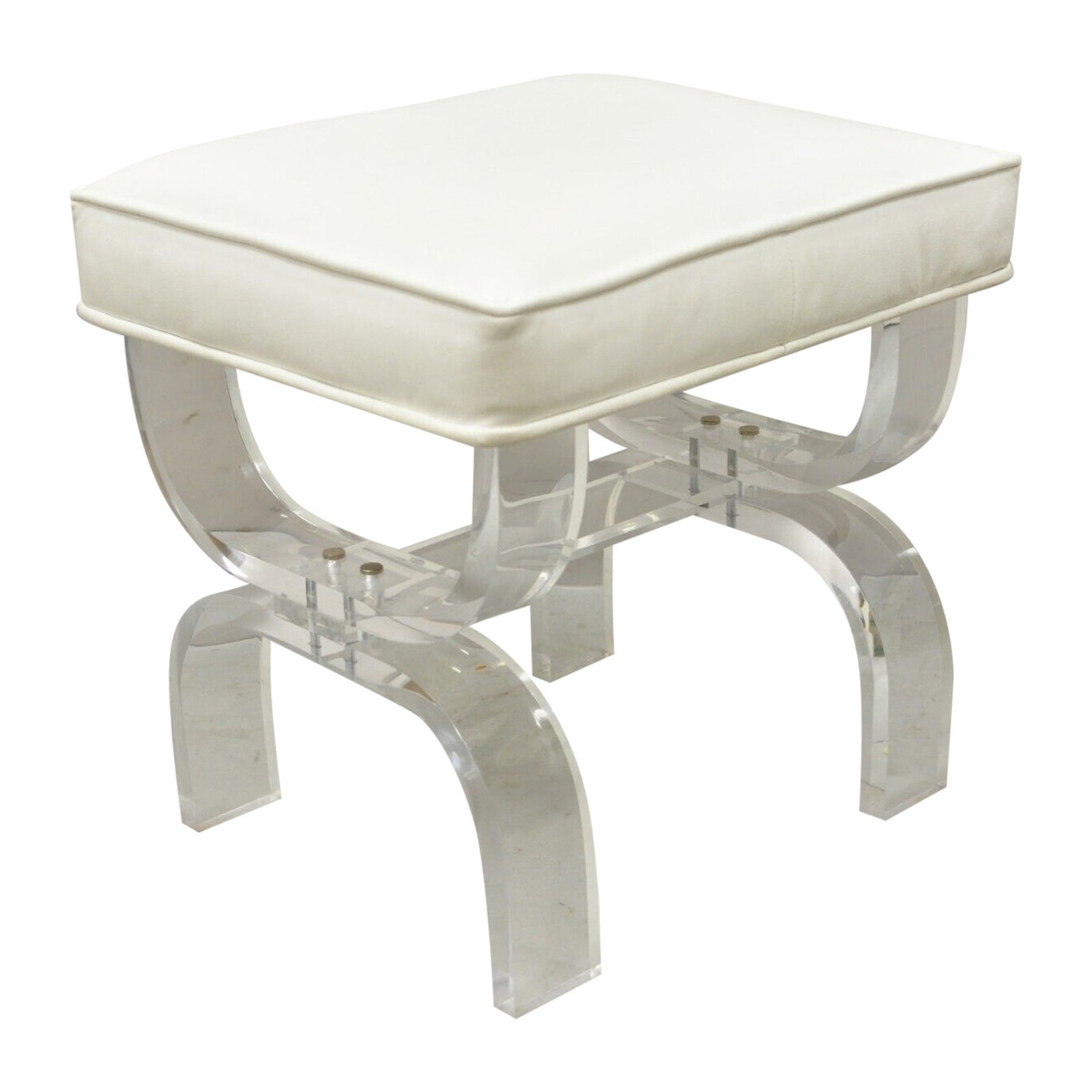 Mid-Century Modern Clear Lucite X-Form Stretcher Base Vanity Bench