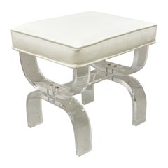 Mid-Century Modern Clear Lucite X-Form Stretcher Base Vanity Bench