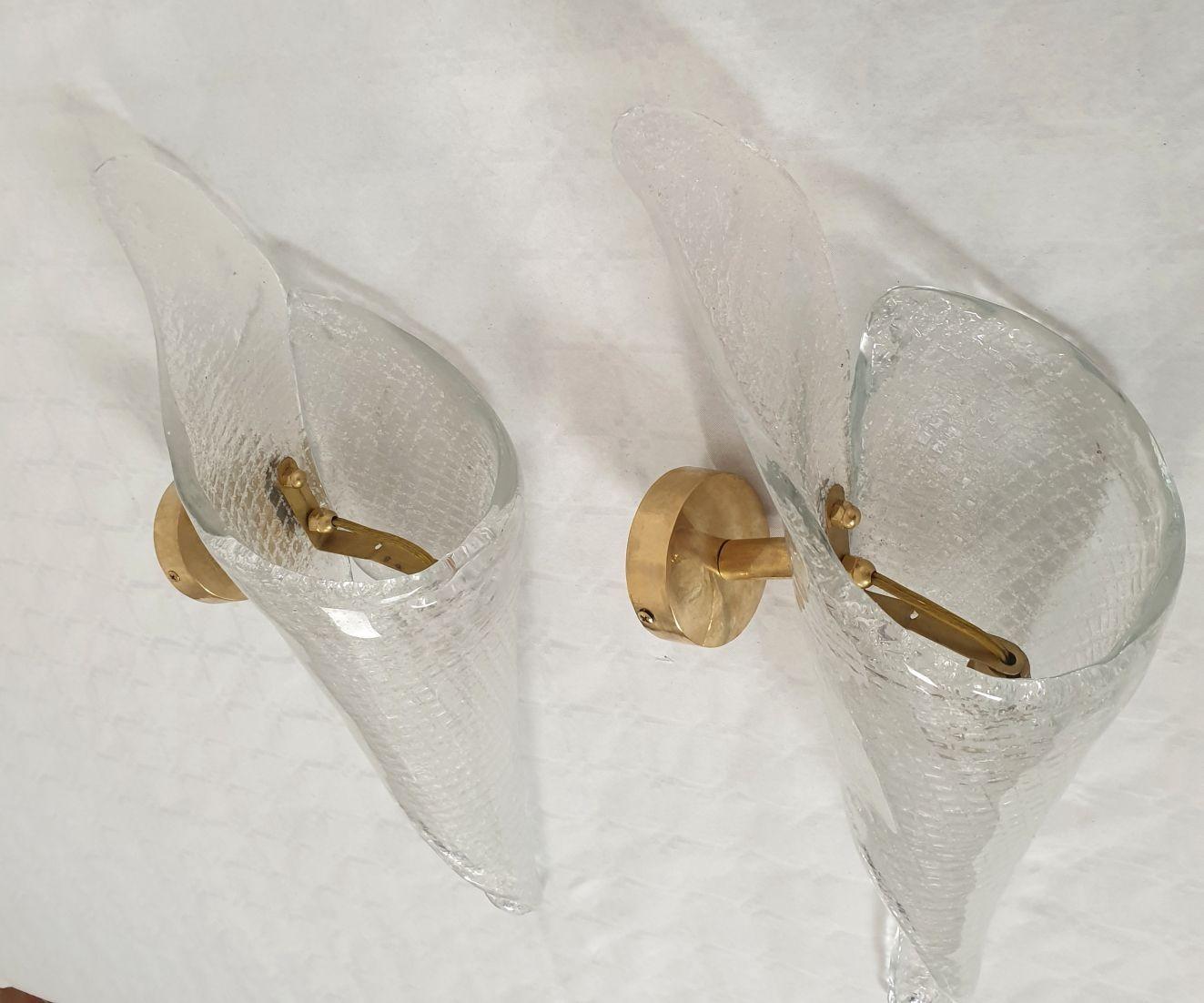 Brass Mid Century Murano glass sconces - a pair For Sale