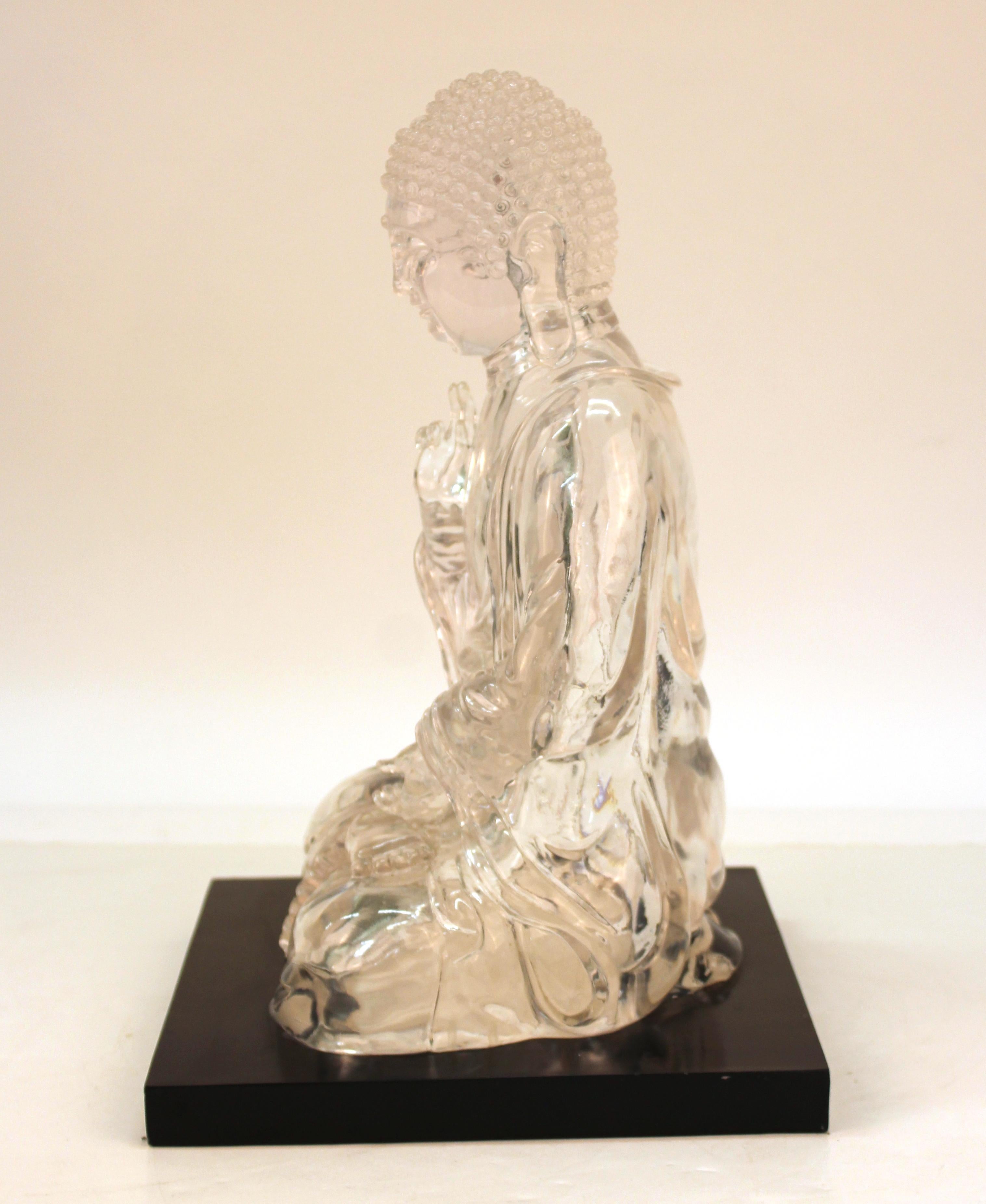 Mid-Century Modern Clear Resin Seated Buddha Sculpture In Good Condition In New York, NY