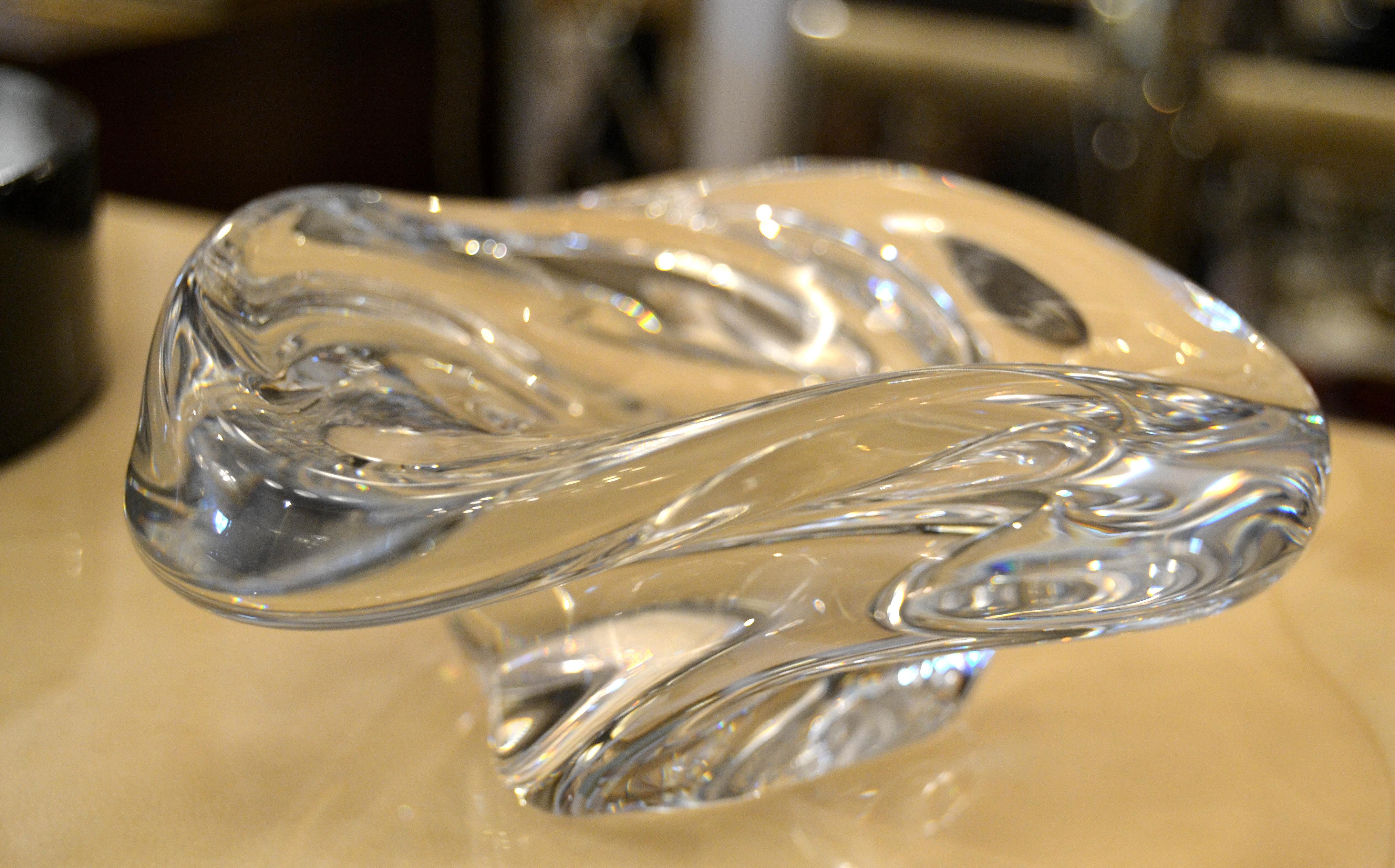 American Mid-Century Modern Clear Swirl French St. Louis Crystal Art Glass Bowl Catchall