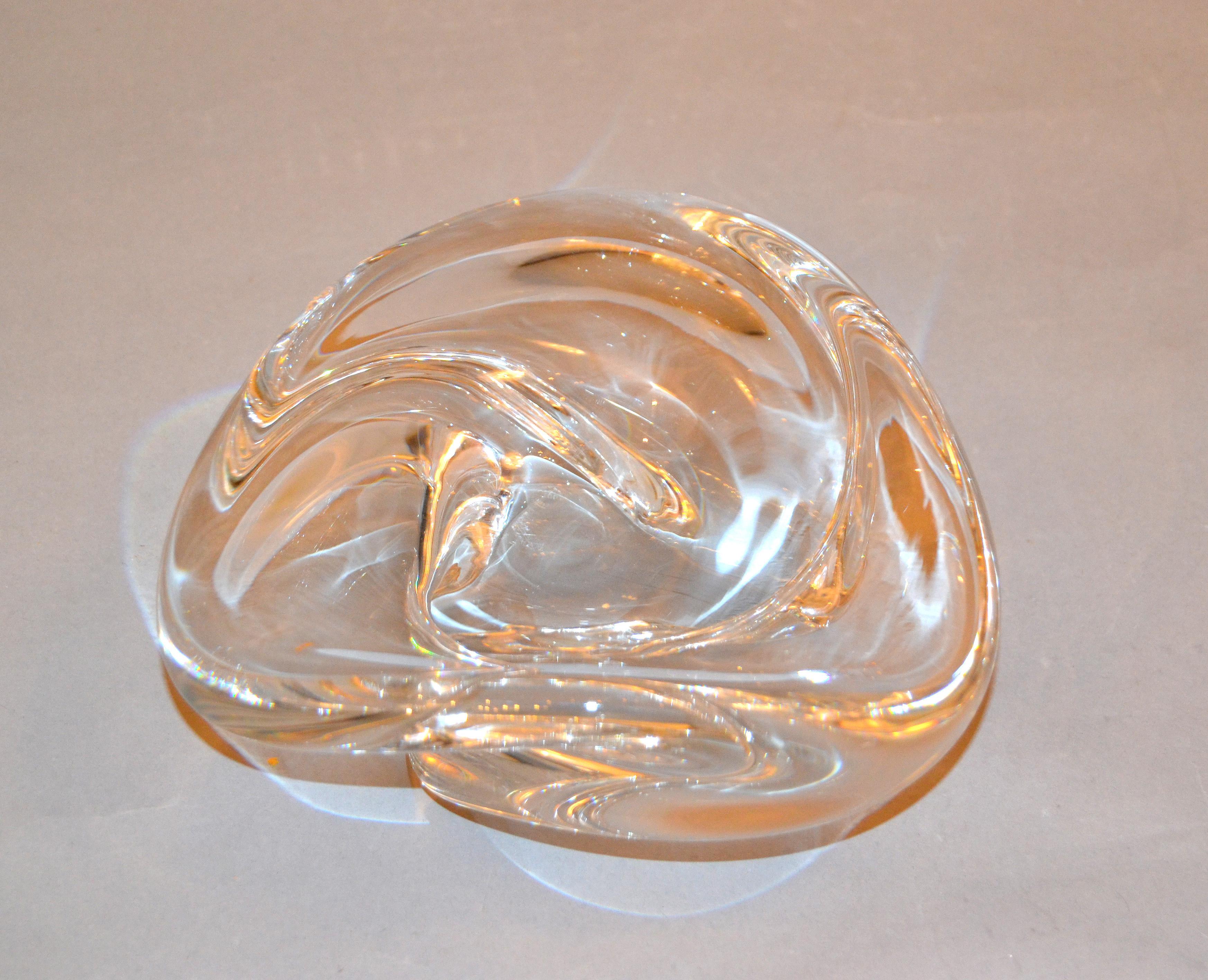 Mid-20th Century Mid-Century Modern Clear Swirl French St. Louis Crystal Art Glass Bowl Catchall